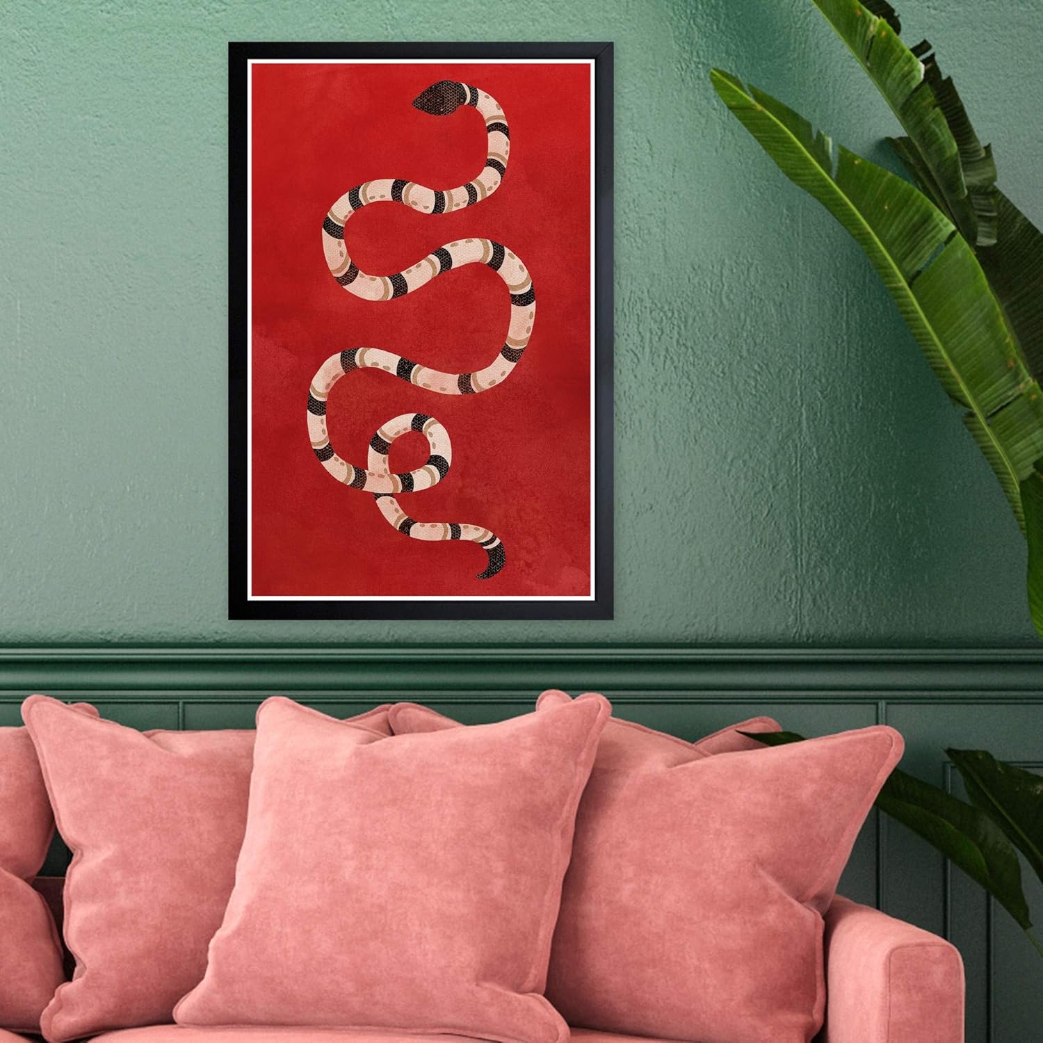Crimson Snake Graphic Art Print with Black Frame