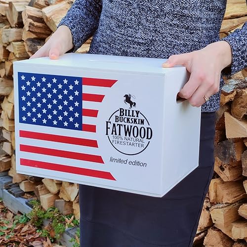 Miniatura 4 de Juego de caja de regalo de madera de grasa de 10 libras, palos de inicio de fuego en una caja de almacenamiento de la bandera de Estados Unidos de