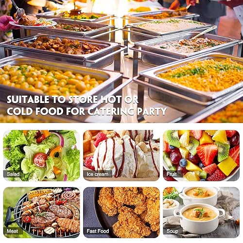 Miniatura 7 de Paquete de 10 sartenes de acero inoxidable para mesa de vapor de 13 de tamaño, 0.031 in de grosor, sartenes de calentamiento antiatascos para