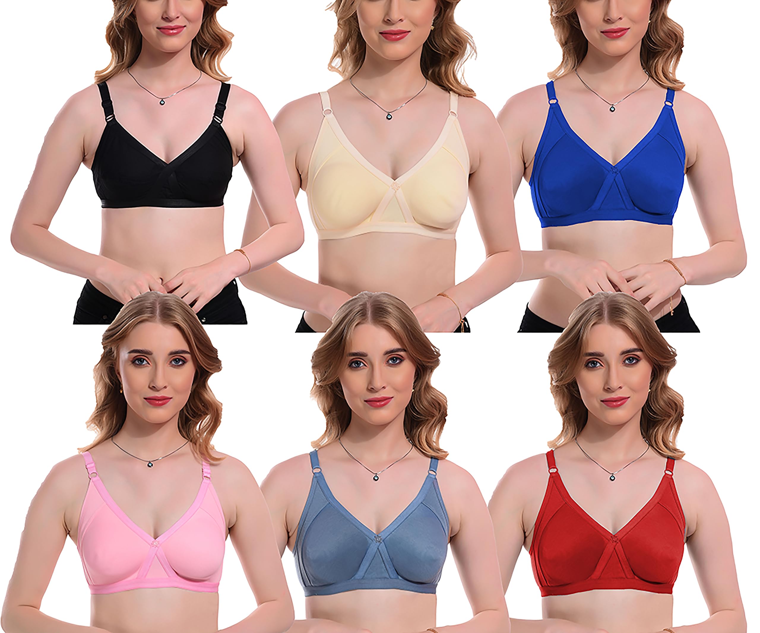 STROWBERRYRashel Full-coverage Push up Seamless D Cup Bra for Women and Girls in Multicolor pack of 6 Size(30D-44D)