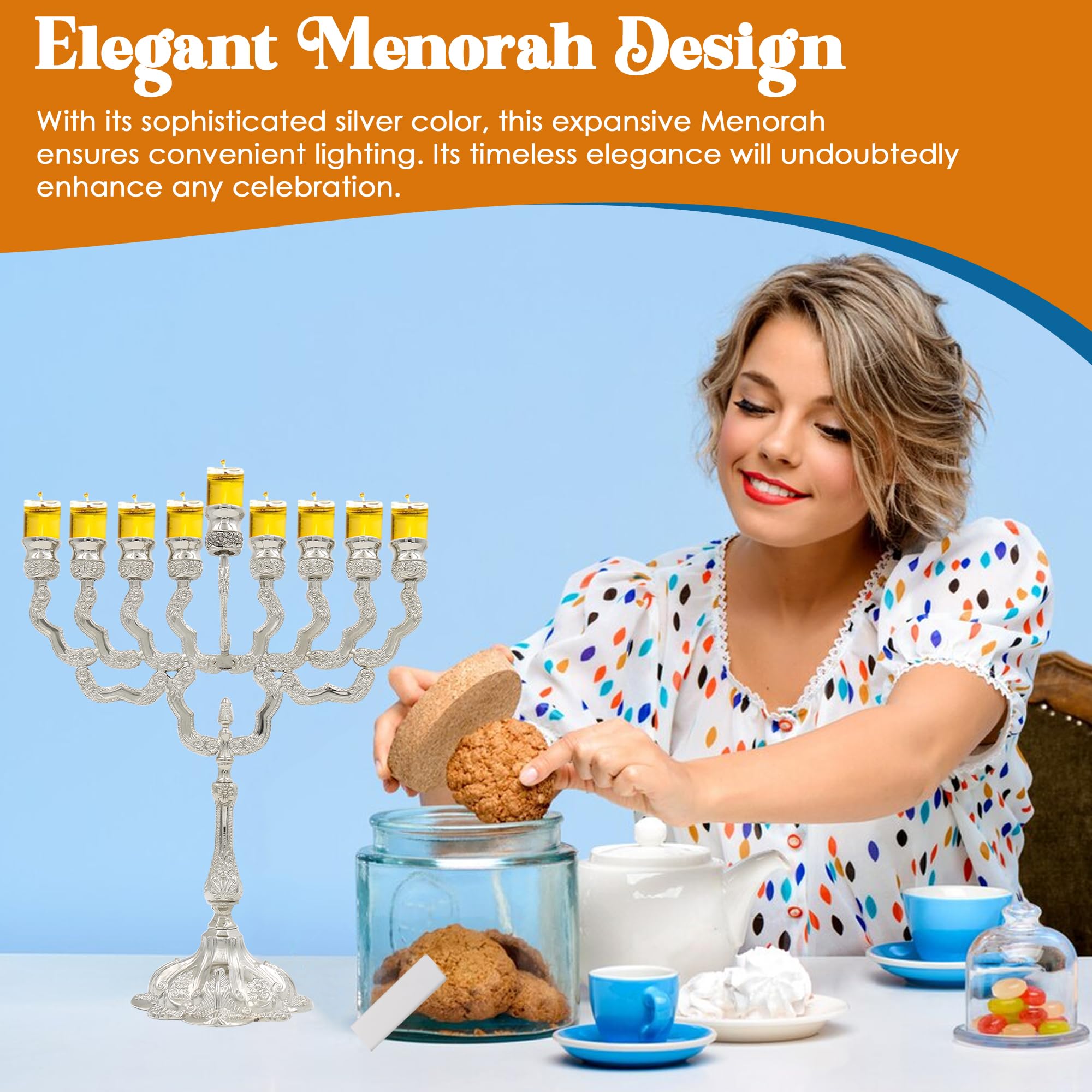 Majestic Giftware MN-HA19599NM Hanukkah Menorah, 12-Inch, Nickel Plated, Oil Menorah, 12 Inch - Image 2
