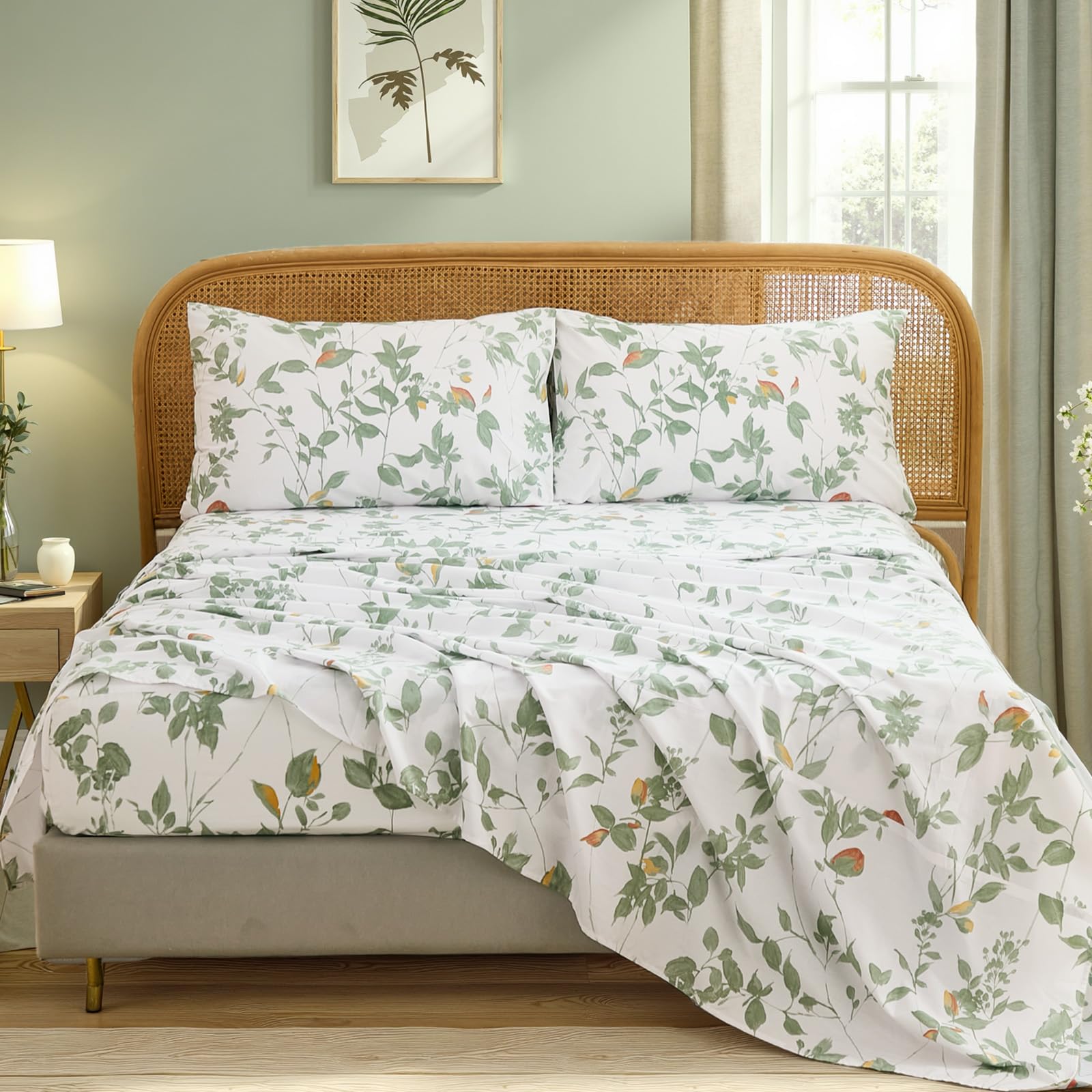100 Cotton Sheets Set Queen Size 4 Pieces Luxury Breathable Percale Cotton Bedding with Deep Pockets Crisp Cool