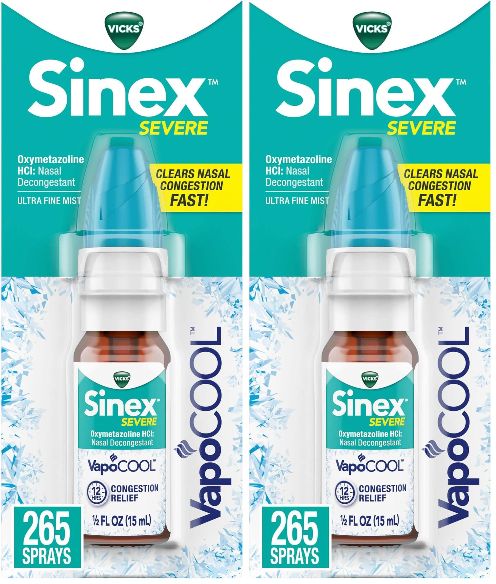 Vicks Sinex Severe Nasal Spray with VapoCOOL, Soothing Vapors, Decongestant Medicine, Relief from Stuffy Nose Due to Cold or Allergy, & Nasal Congestion, Sinus Pressure Relief, 265 Sprays