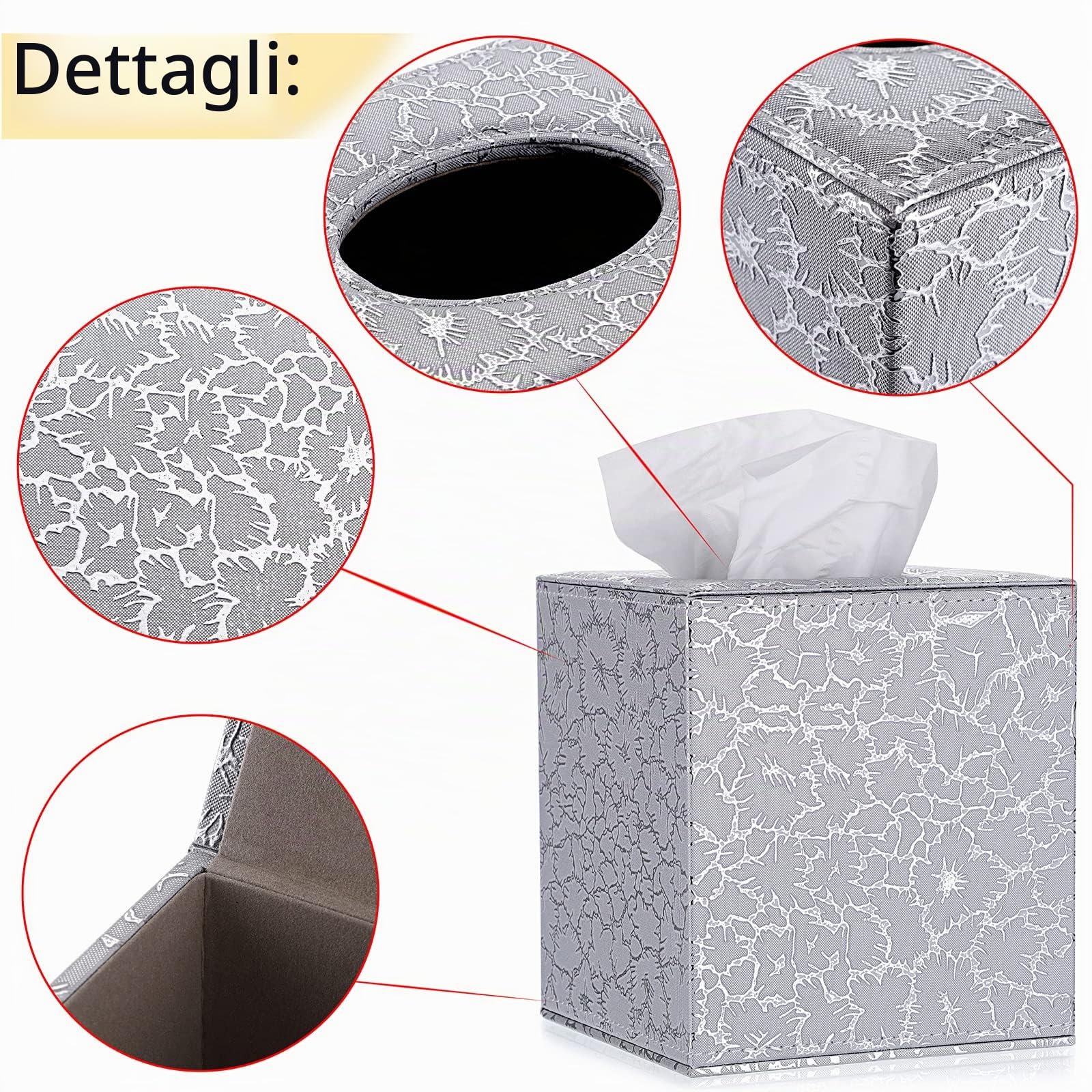 BTSKY Copertura quadrata in pelle ecologica in poliuretano, elegante contenitore per fazzoletti con fondo magnetico, decorativo per comò, comodino, tavolo, piano di lavoro, casa, ufficio, auto