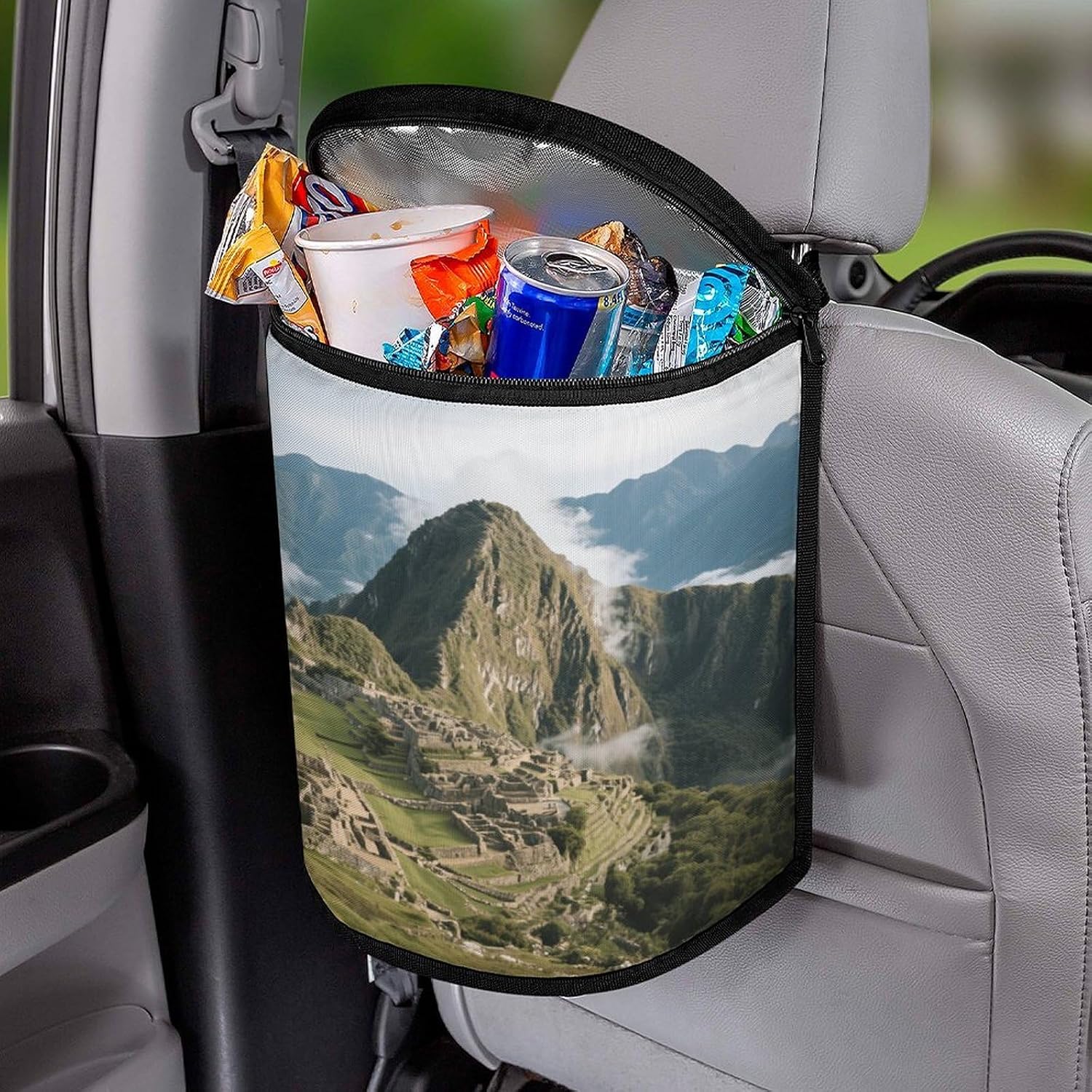 Machu Picchu Ruins Foldable Hanging Car Trash Can with Lid