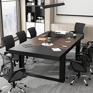 ECACAD 7FT Conference Table for 6-8 People, Large Rectangular Meeting Table, Modern Seminar Table for Office Meeting Conference Room, Black and Deep Brown 86.8L x 47.2W x 29.4H