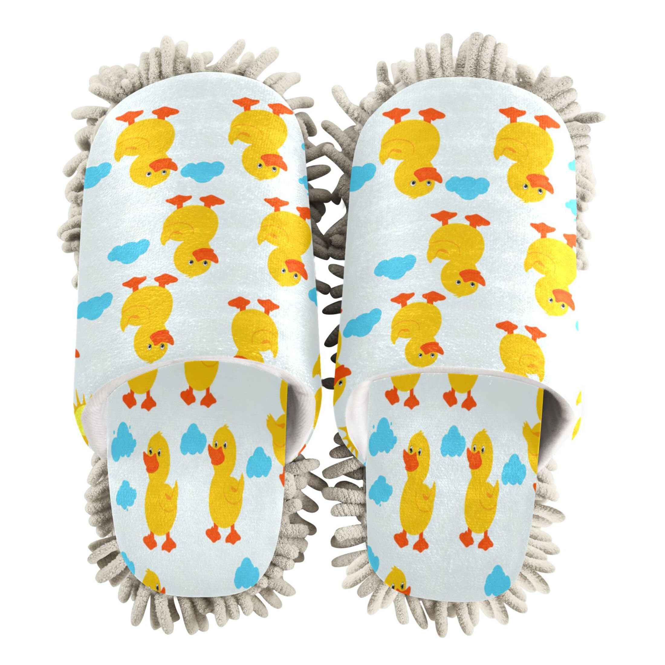 Kigai Cute Yellow Ducks Mop Slippers for Floor Cleaning, Slippers for Women Men, Microfiber Floor Cleaning, L
