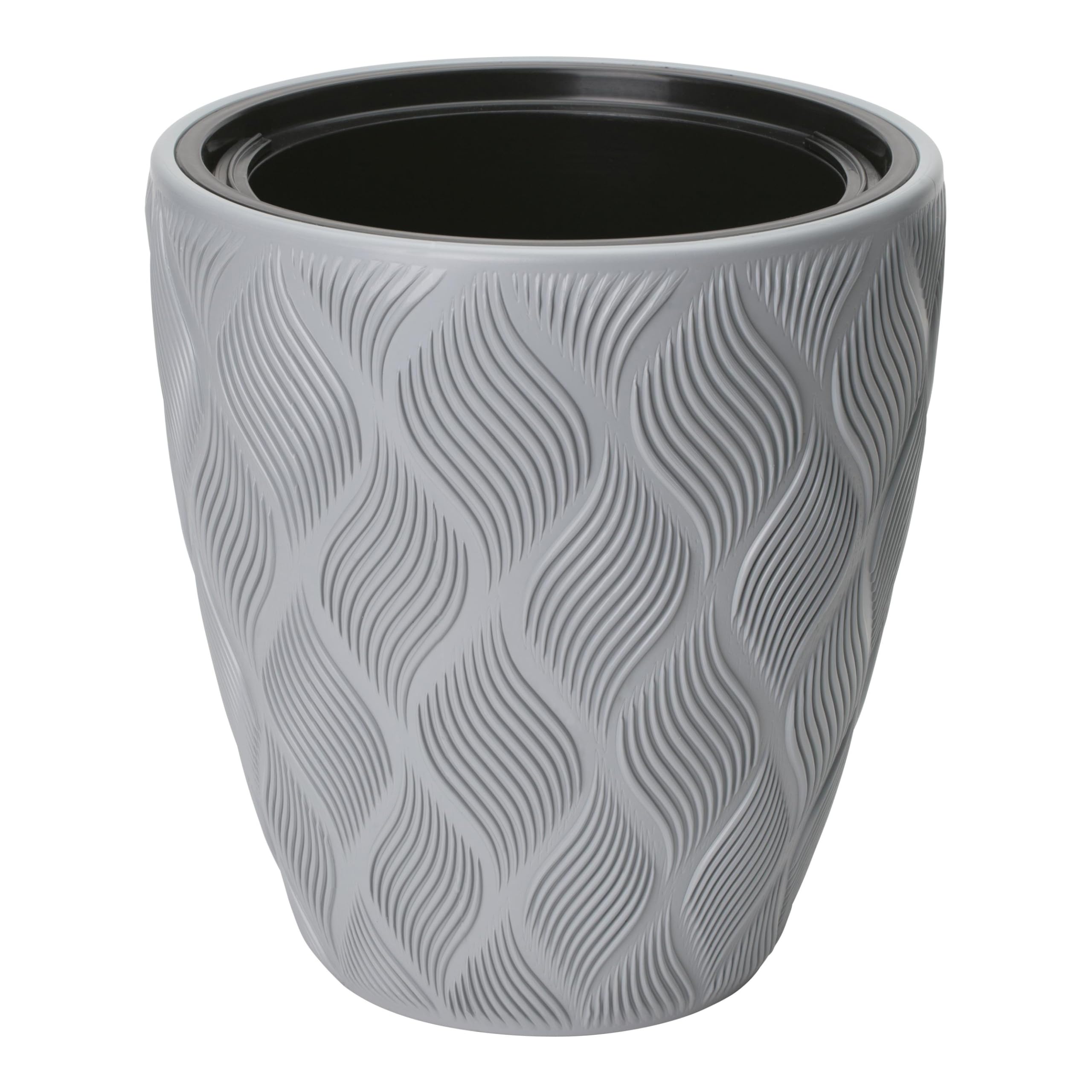 B2C Round Tall Plant Pot Elegant Large Flower Indoor Outdoor Garden Planters Flow High 5 Colours Wave Plastic Textured With insert (Platinum, H42cm x D38.5cm)
