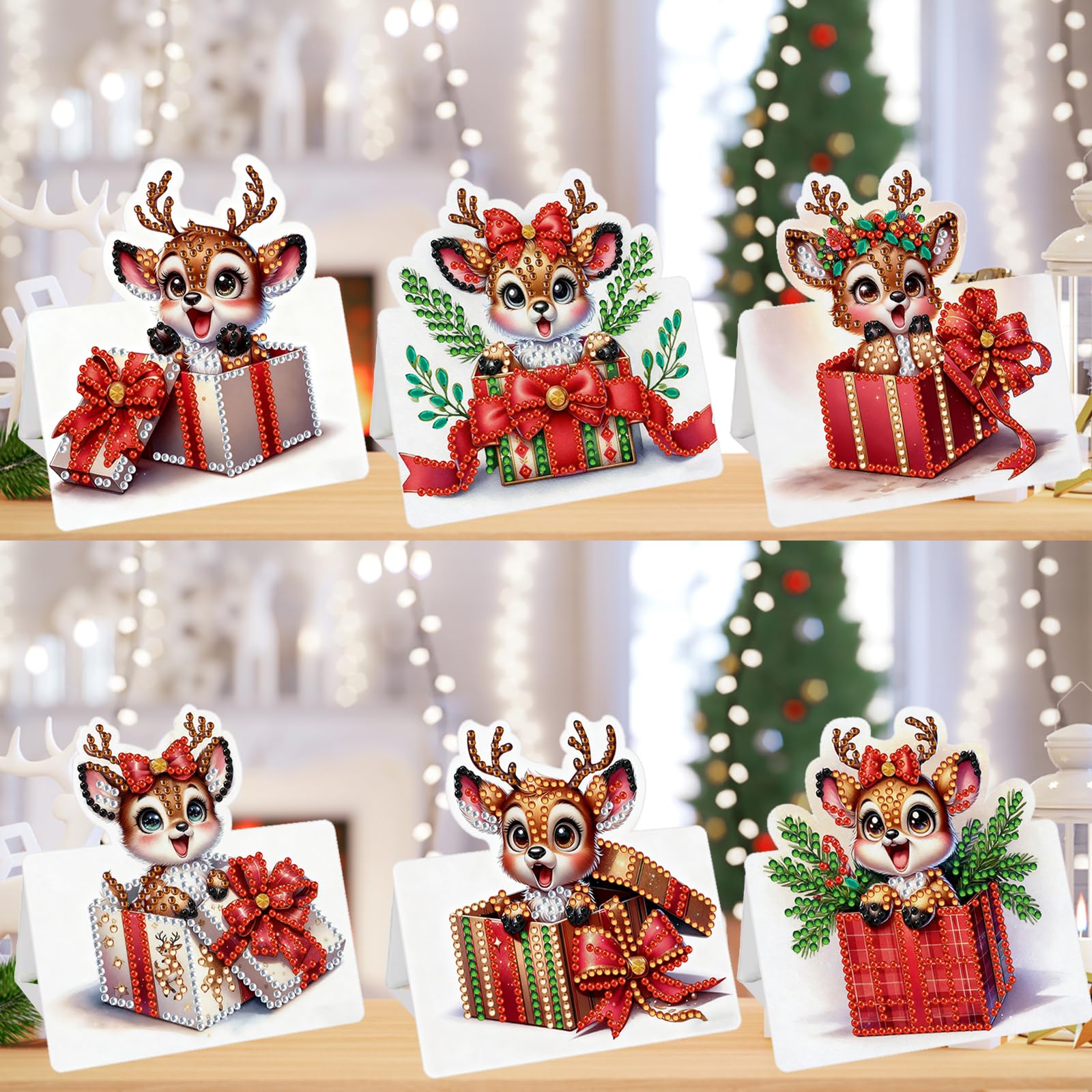 6 Packs DIY Diamond Art XMASCards with Envelopes – 5D Crystal Diamond Art Painting Card Kits for Family and Friends, Handmade Postcard Gifts for Christmas
