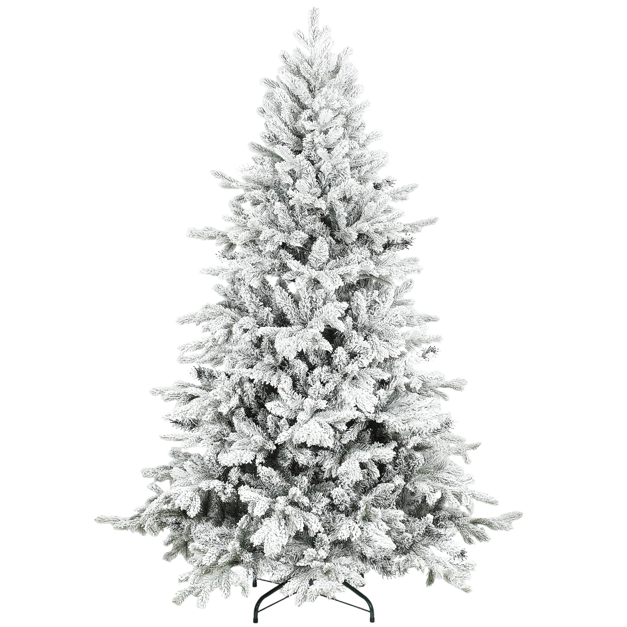 Homcom Green 6Ft Snow Flocked Christmas Tree Realistic Tips Hinged Xmas Tree