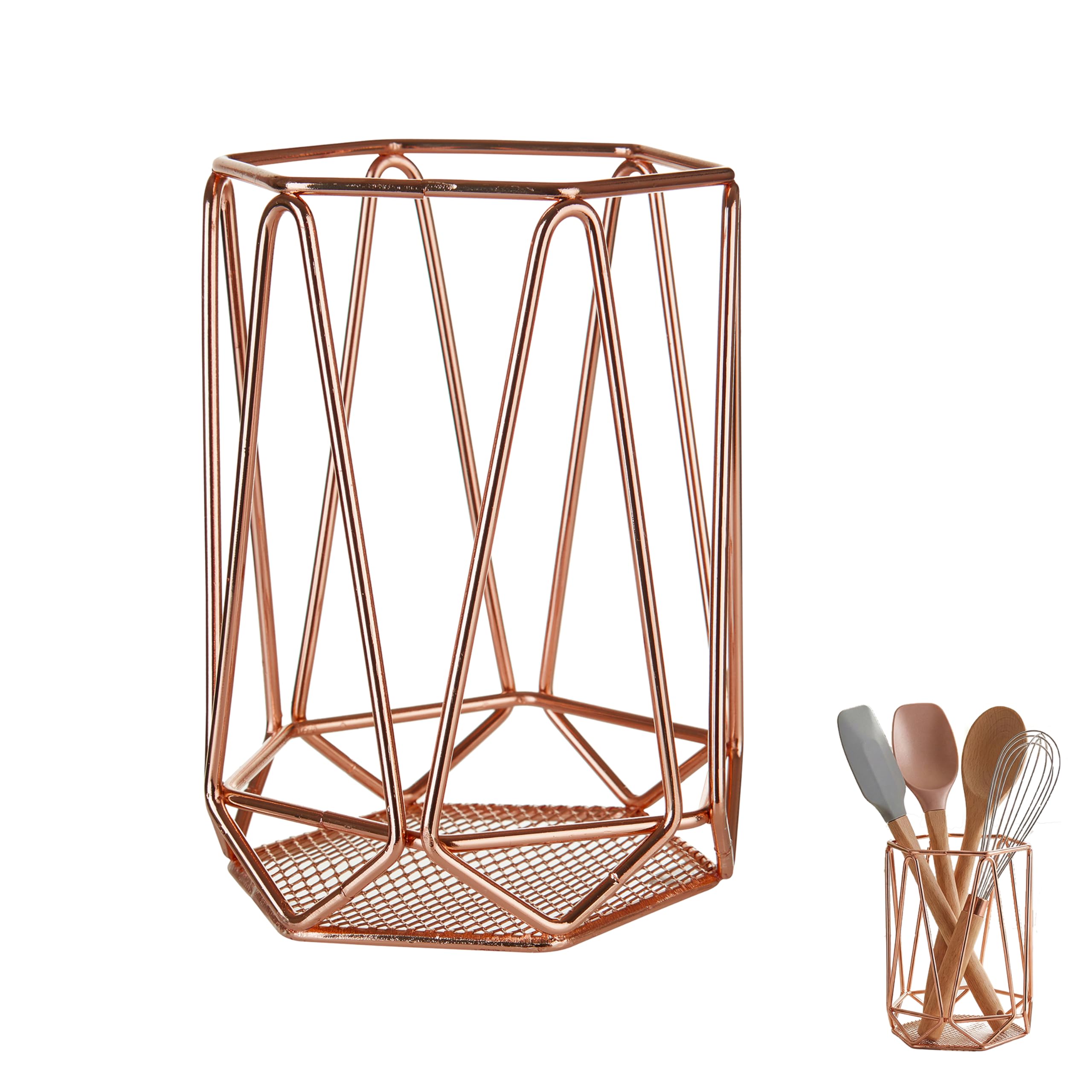 Interiors by Premier Pink Utensil Holder - Geometric Wire Metal Design - Kitchen Tool Organizer