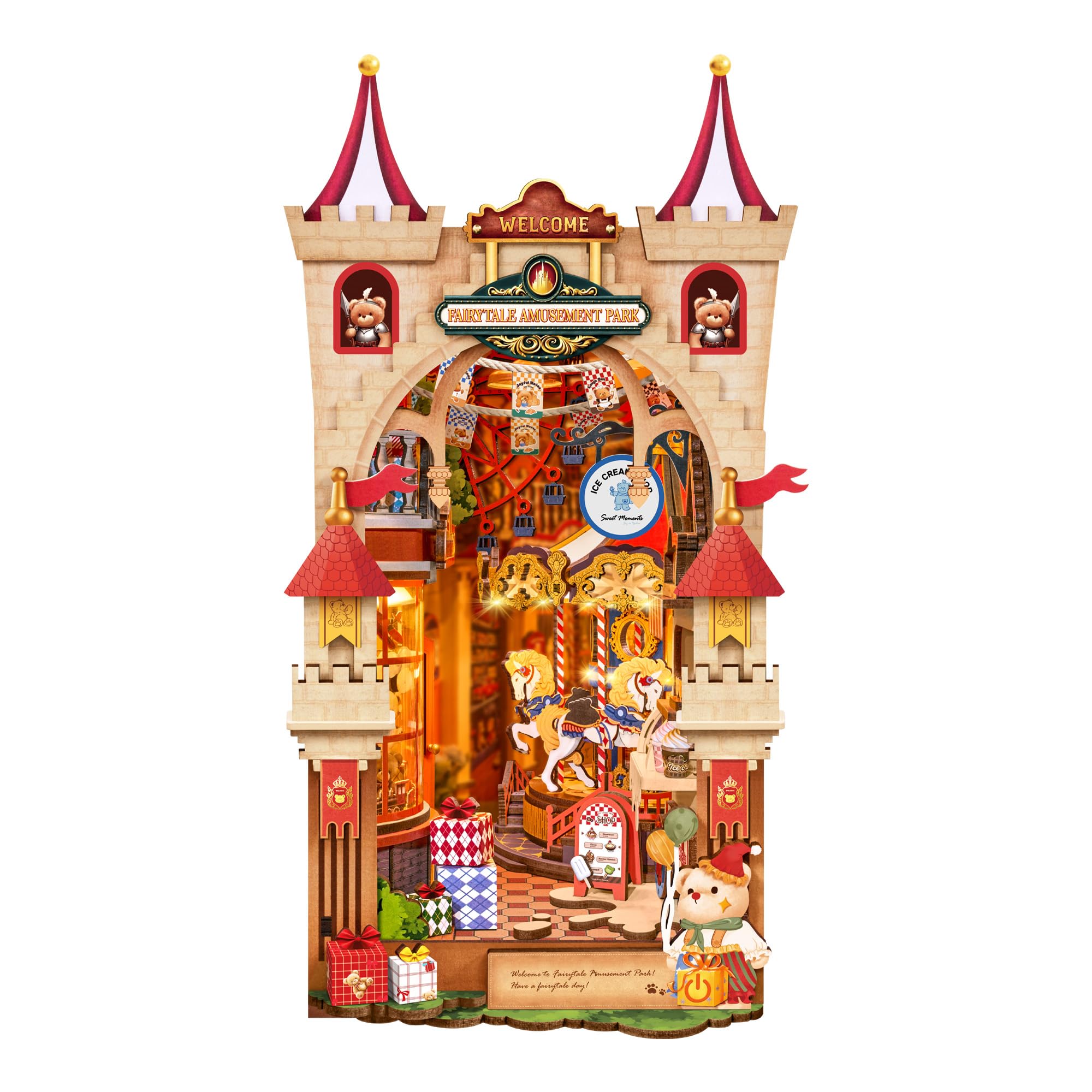 Rolife Aneks książkowy z bajkami, puzzle 3D z oświetleniem, DIY miniaturowy dom diorama do dekoracji regału, kreatywny prezent świąteczny i urodzinowy dla dorosłych