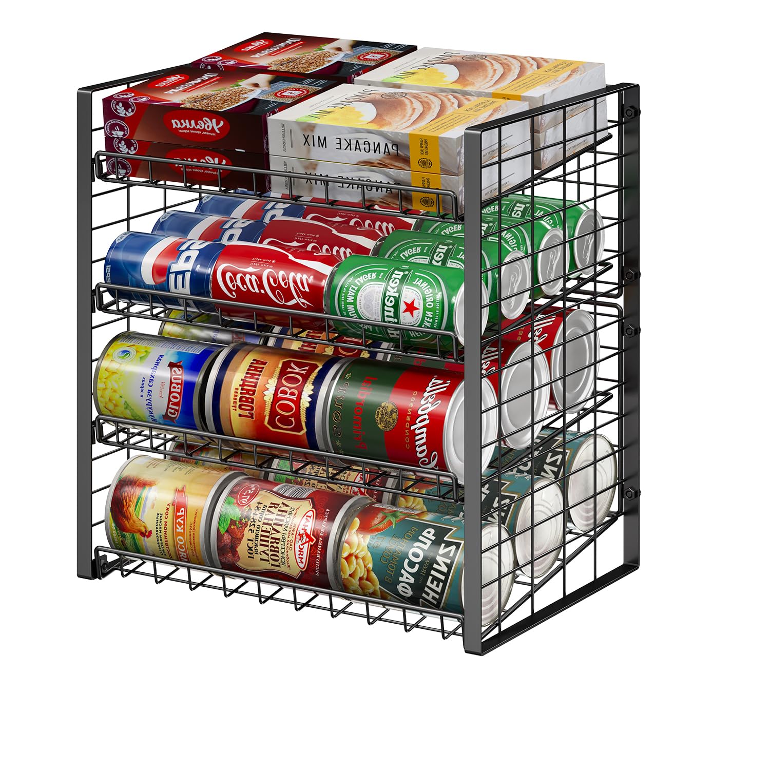 JKsmart 4-stöckiges Dosenregal für Speisekammer, verstellbarer Dosenhalter für verschiedene Unzen von Konserven, Limonaden, Getränke, Dosenspender für bis zu 48 Dosen für Schrank