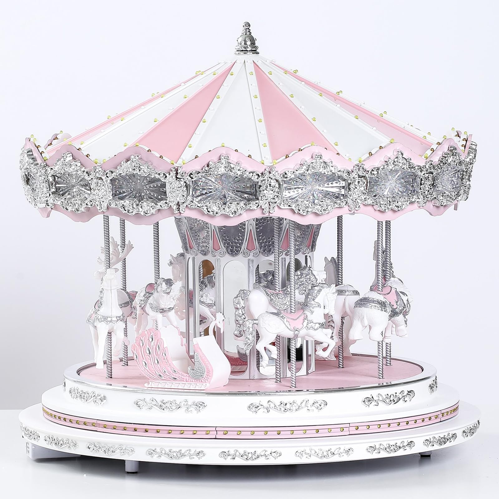 Carrusel De Papá Noel Merry Go Round, Mini Carrusel Eléctrico con Bluetooth, Decoraciones Navideñas Animadas, con Música Y Luces LED, para Regalo Navideño, Decoración del Hogar