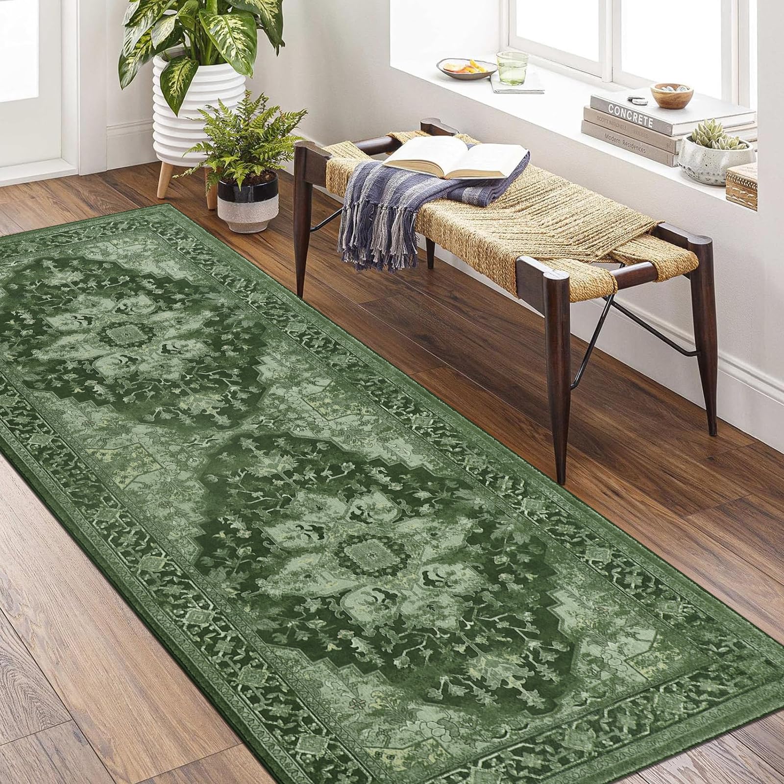Homcomodar Vintage Teppiche Wohnzimmer Großer Teppich Waschbar Boho Teppiche Weiche Kurzflor Teppich Schlafzimmer für Esszimmer Küche