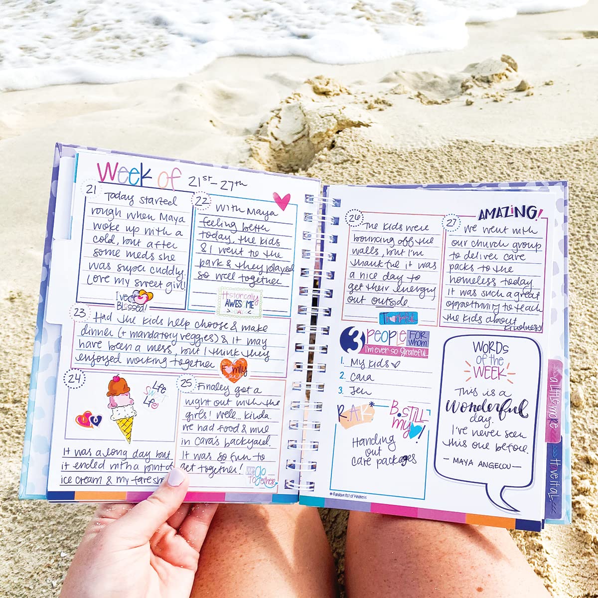 Diario de pensamiento positivo diario de 52 semanas sin fechas, para mujeres, adolescentes y niñas, 165 pegatinas ilustradas a mano incluidas, diario de gratitud para canalizar el pensamiento positivo