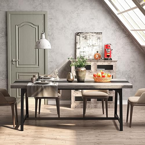 Miniatura 13 de Tribesigns Mesa de comedor para 8 personas, mesa de cocina rectangular de madera de 70.87 pulgadas con marco de metal fuerte, mesa de comedor marrón