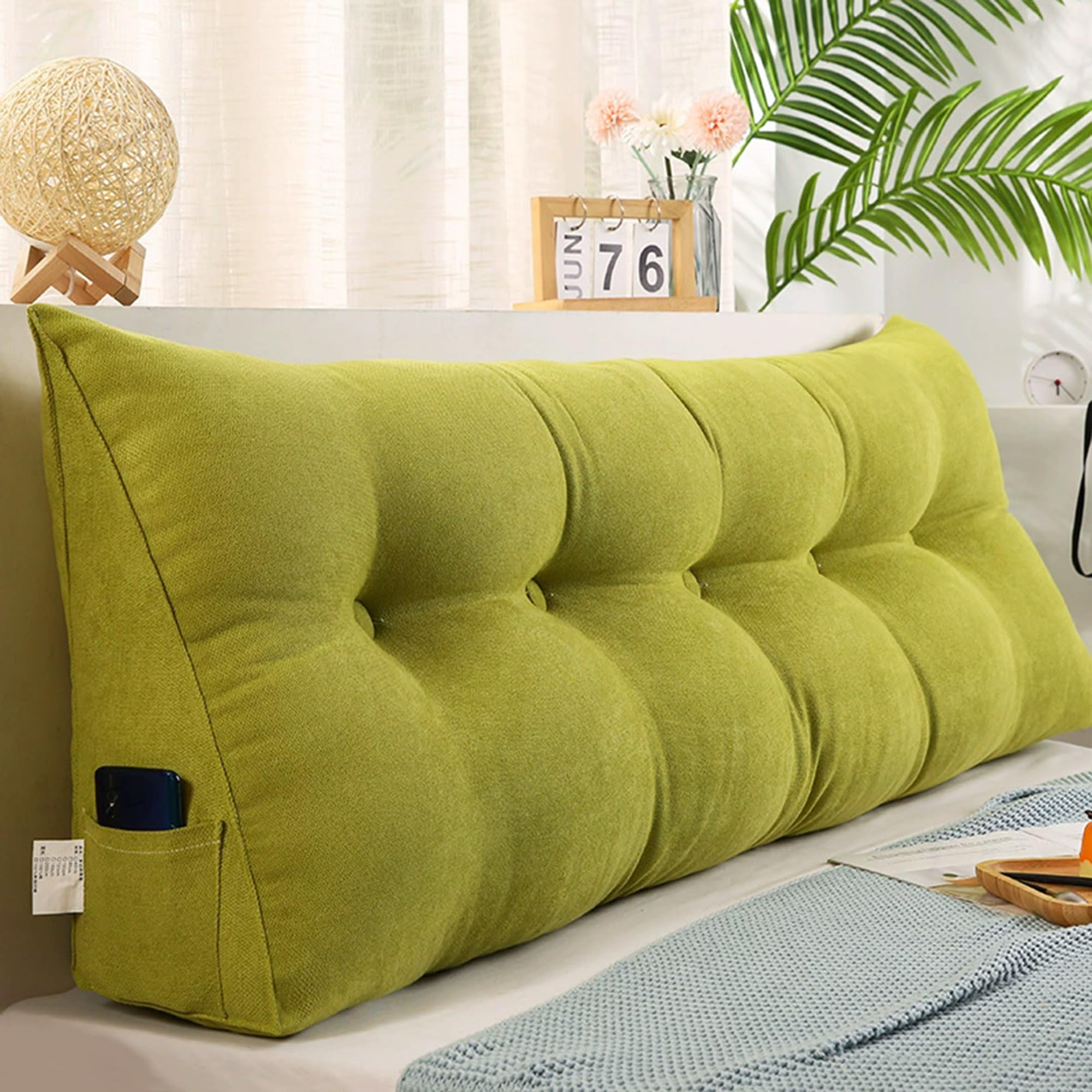 Hruile Large Headboard Triangular Reading Pillow, Wedge Lumbar Pillow, Bed Rest Reading Bolster with Zipper, Headboard Backrest Support Cushion for Bed, Sofa, Chair (180x50x20cm,Green)