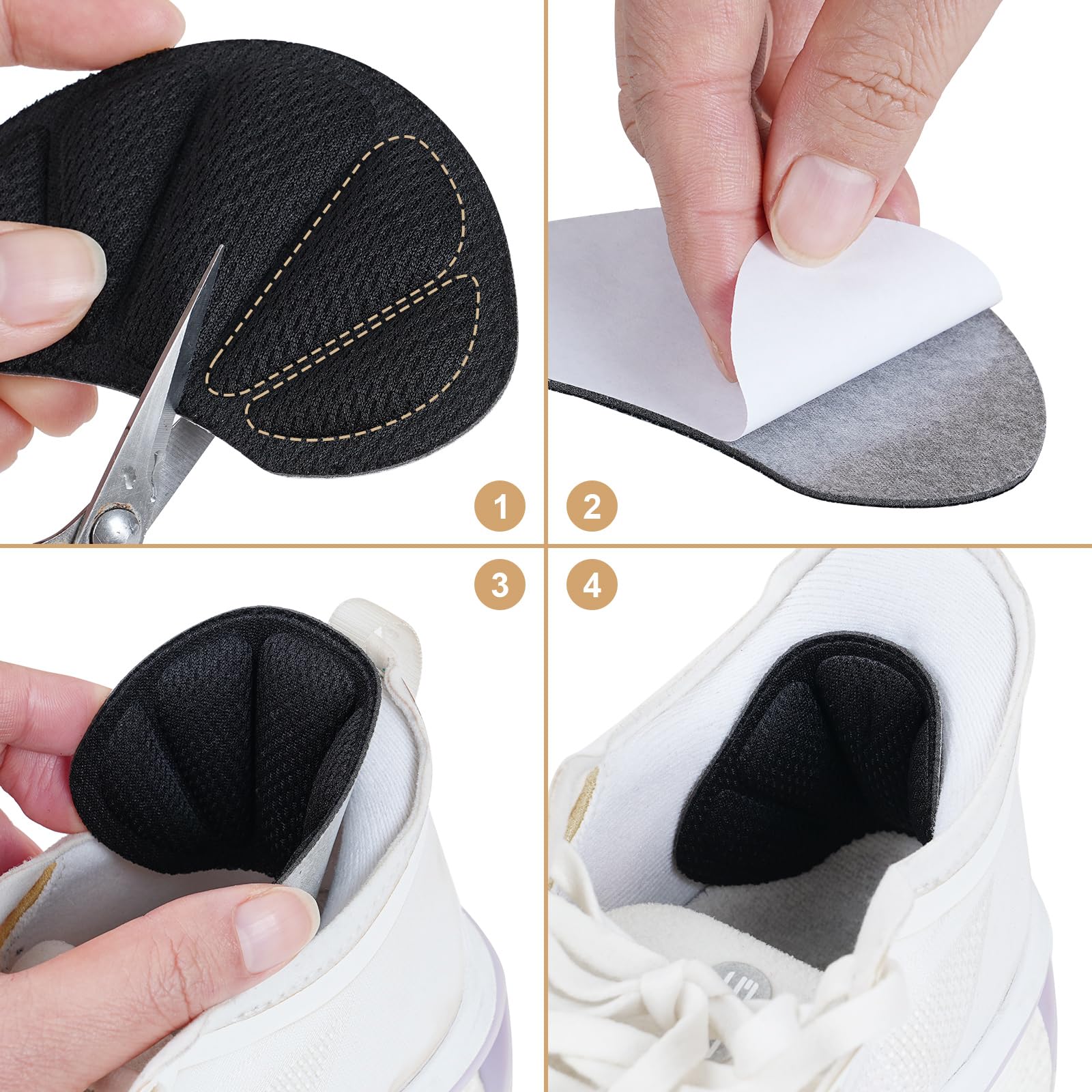 3 PAIA cuscinetti salva tallone per scarpe, proteggi tallone autoadesivo e antiscivolo, solette, inserti morbidi per prevenzione sfregamenti e un confort ottimale (nero)
