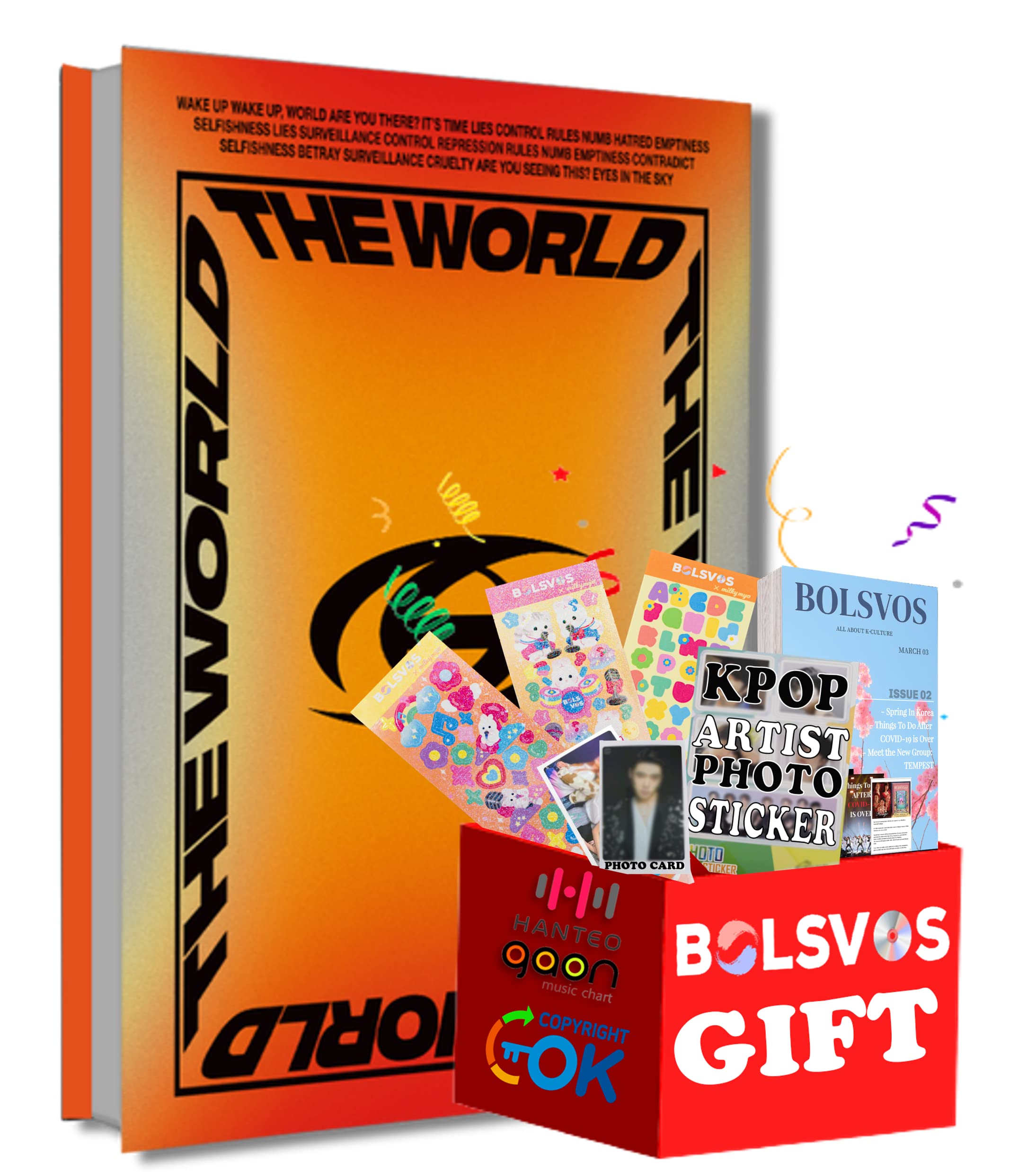Bolsvos Ateez - The World Ep.1 : Movement [Z Ver.] Album+First Press Limited Benefits+Bolsvos K-Pop Ebook (21P), Sticker For Toploader, Photocards