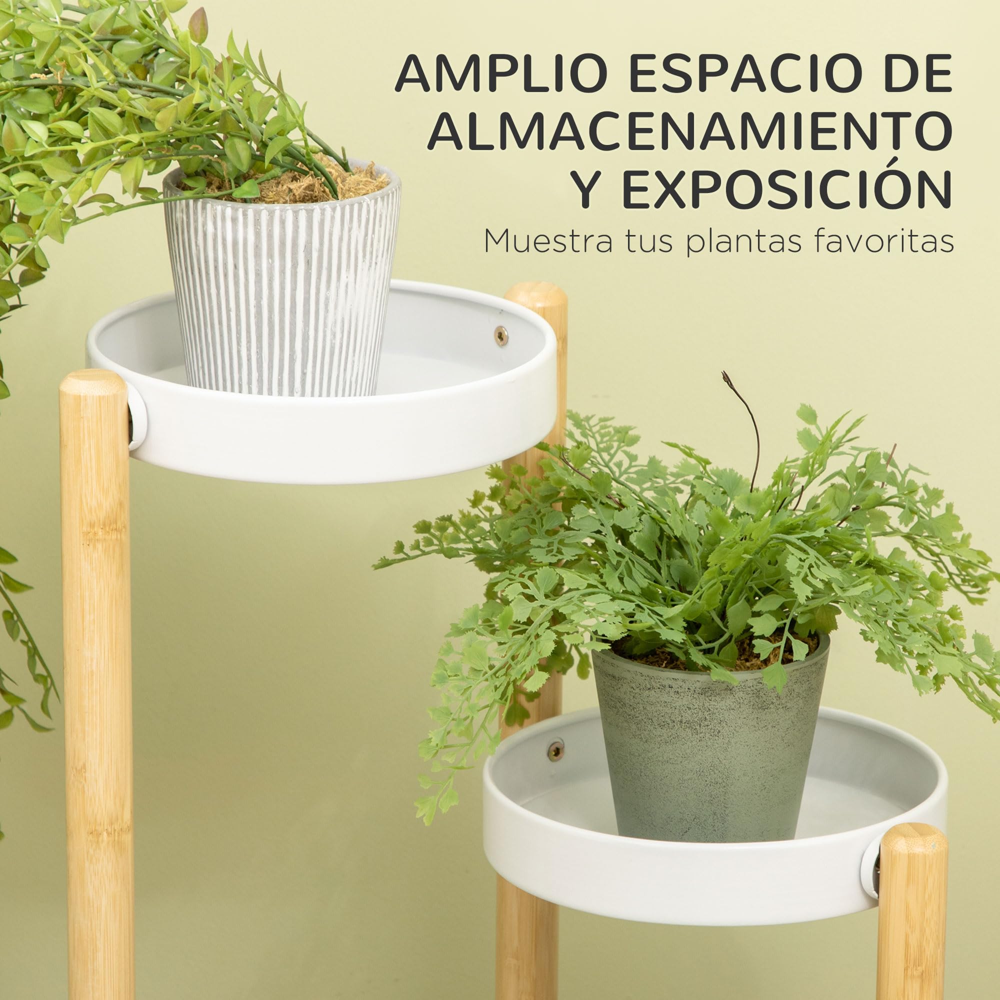 Outsunny Soporte para Plantas con Pies de Bambú Ø28x80 cm Natural y Blanco