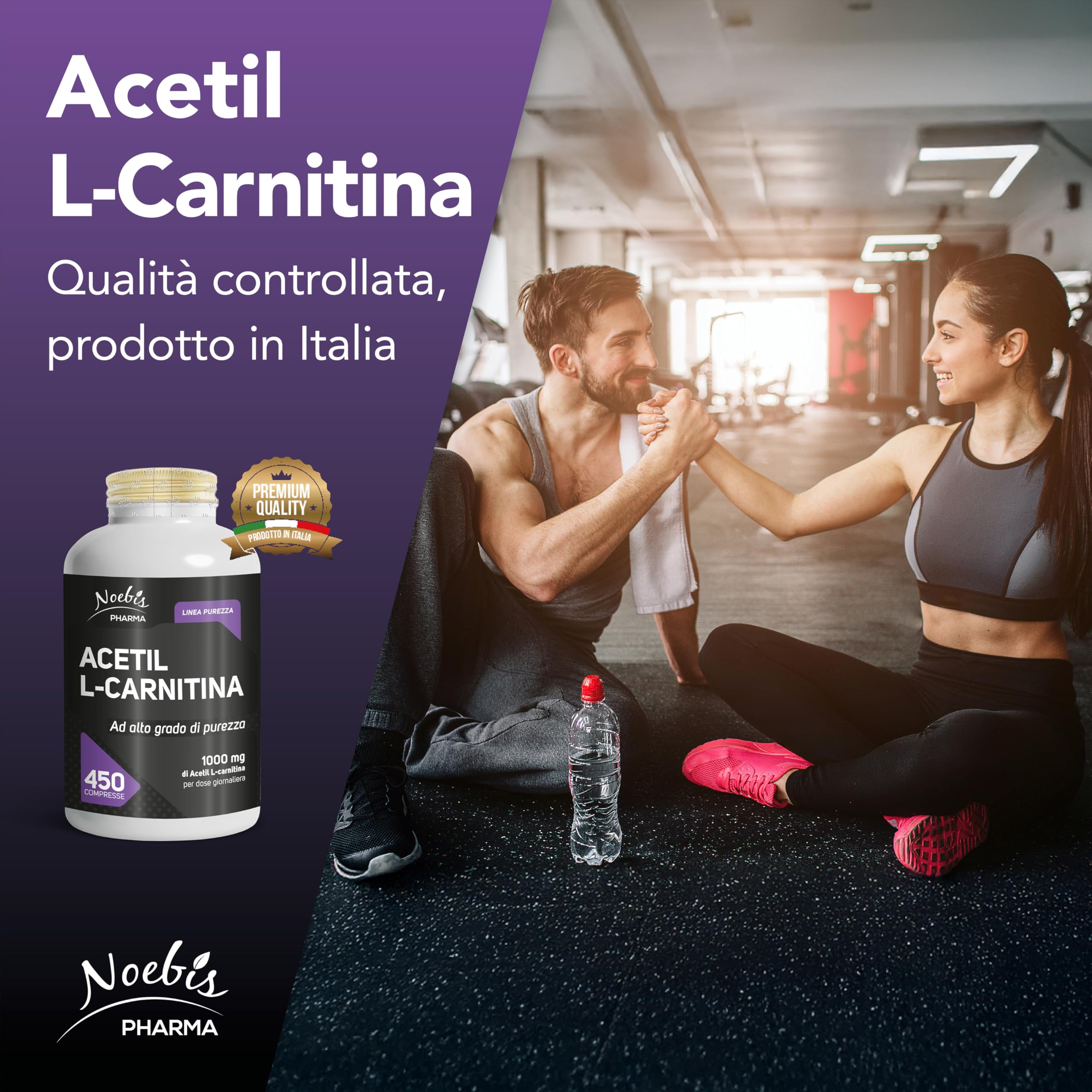 Acetil L-Carnitina Noebis Pharma - 1000 mg per Dose Giornaliera - 450 Compresse - Energia e Vitalità - Maxi Formato