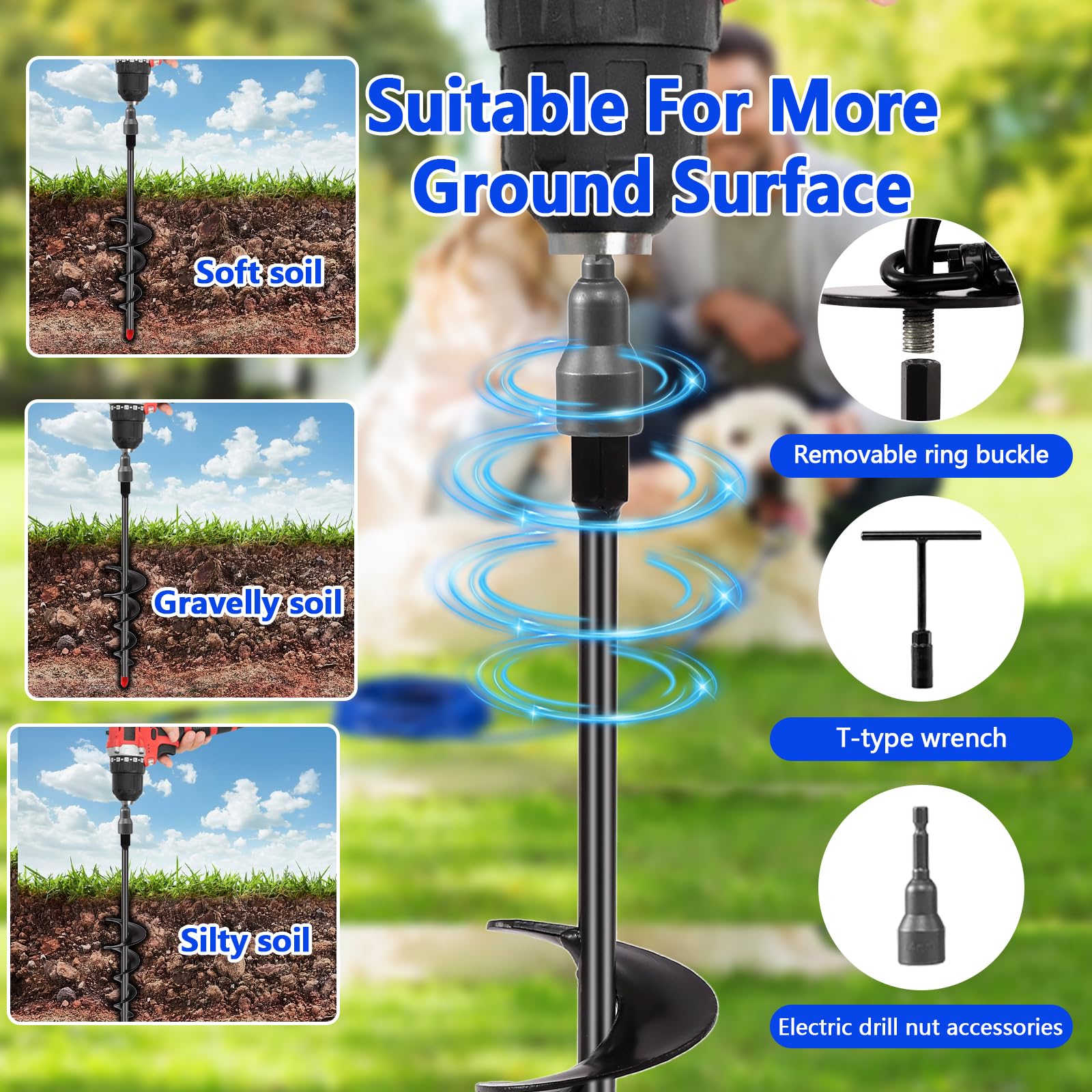Heavy Duty Dog Tie Out Cable and Stake,30FT Rust Proof Dog Leads Cable for Yard with Swivel Hook,360&deg;Swivel Spiral Dog Stake&Chain Up to 200 lbs,Removable Ground Anchor for Outdoor Beach Camping - image 2
