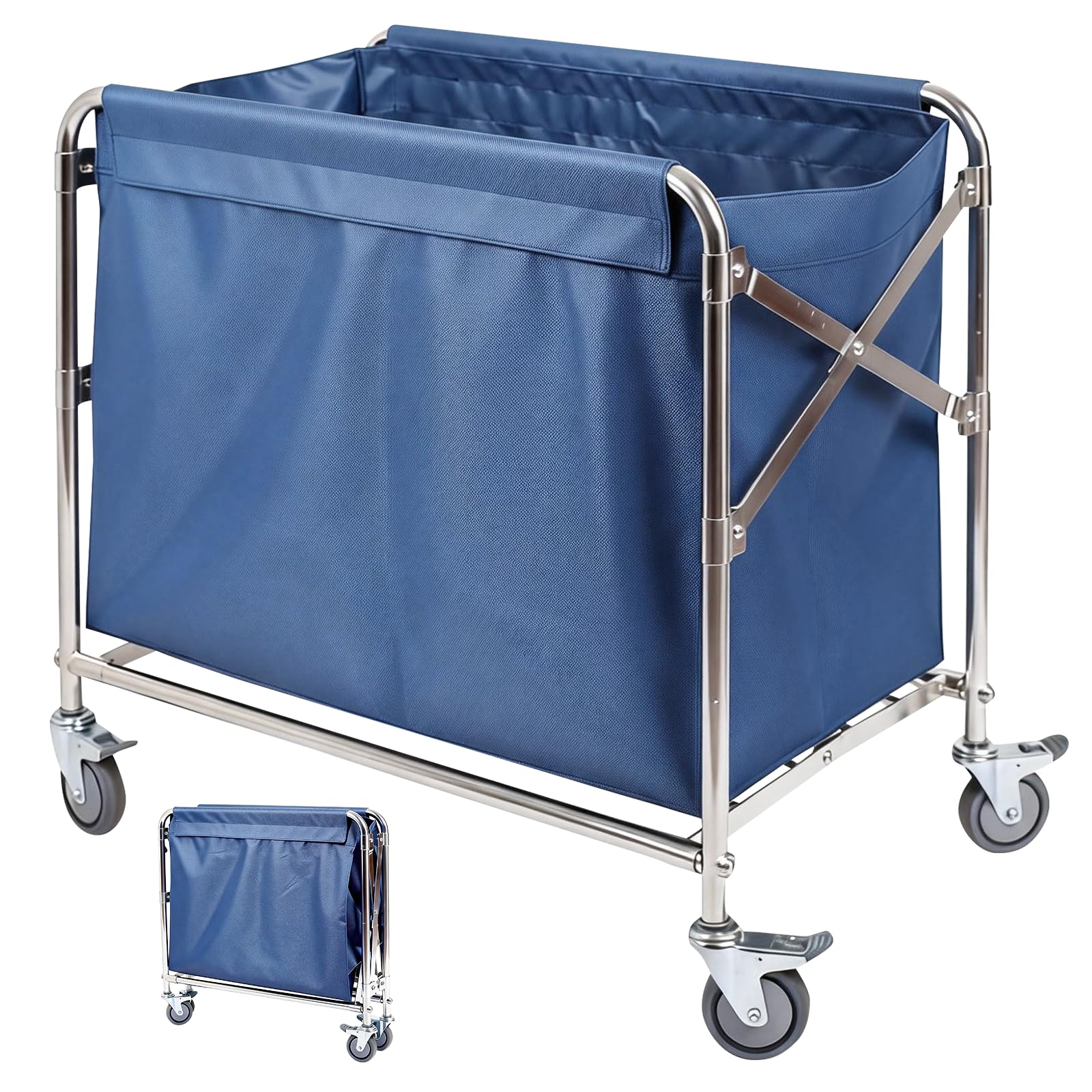 Commercial Laundry Trolley on Wheels, Foldable Washing Basket, with Machine-Washable Bag, with 4 Lockable 360° Swivel Castors, 352L Heavy-Duty Ideal for Hotels, Commercial & Home Use, 87× 78 × 52cm