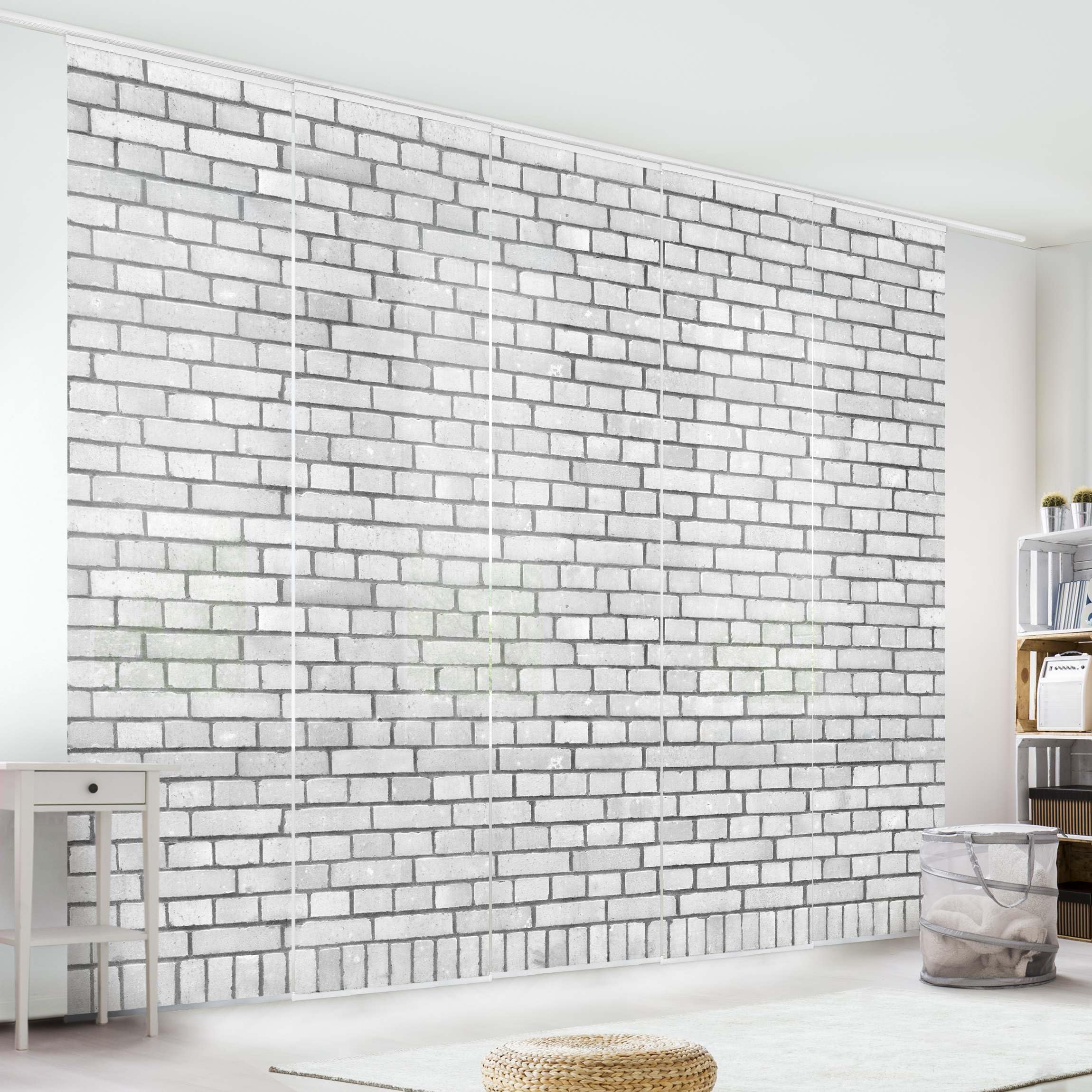 Schiebegardine halbtransparent 60er Paneel Klett Steinoptik Textil lichtdurchlässig - Motiv Modern Flächenvorhang Wohnzimmer Schlafzimmer 1419 (300x250 cm - 5er Set)