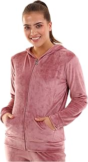 Hausanzug Damen Trainingsanzug Sportanzug Jogginganzug Freizeitanzug Set Velours Weich Kuschelig Nicki mit Reißverschluss 2 Teilig für Indoor Outdoor L Rosa