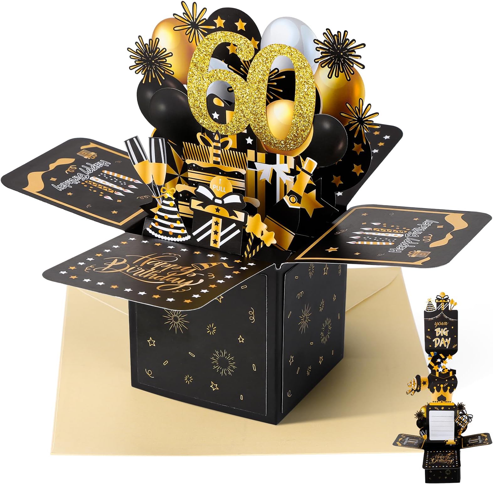 HOMANGA Happy 60th Birthday Pop Up Card, 60th Birthday Card with Note ...