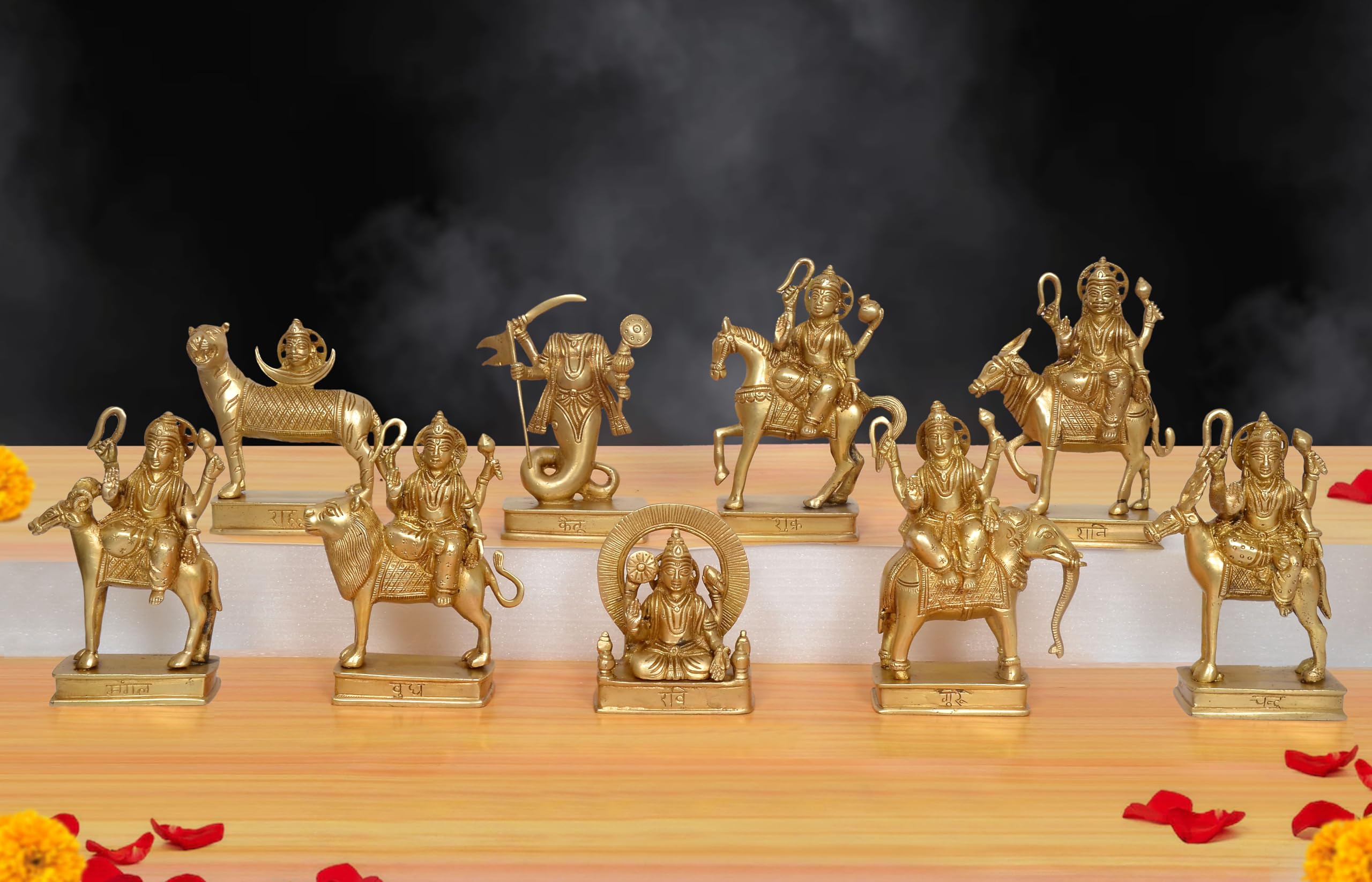 Dattatreya Brass Navagraha Statue Nine Planetary Deities Intricate