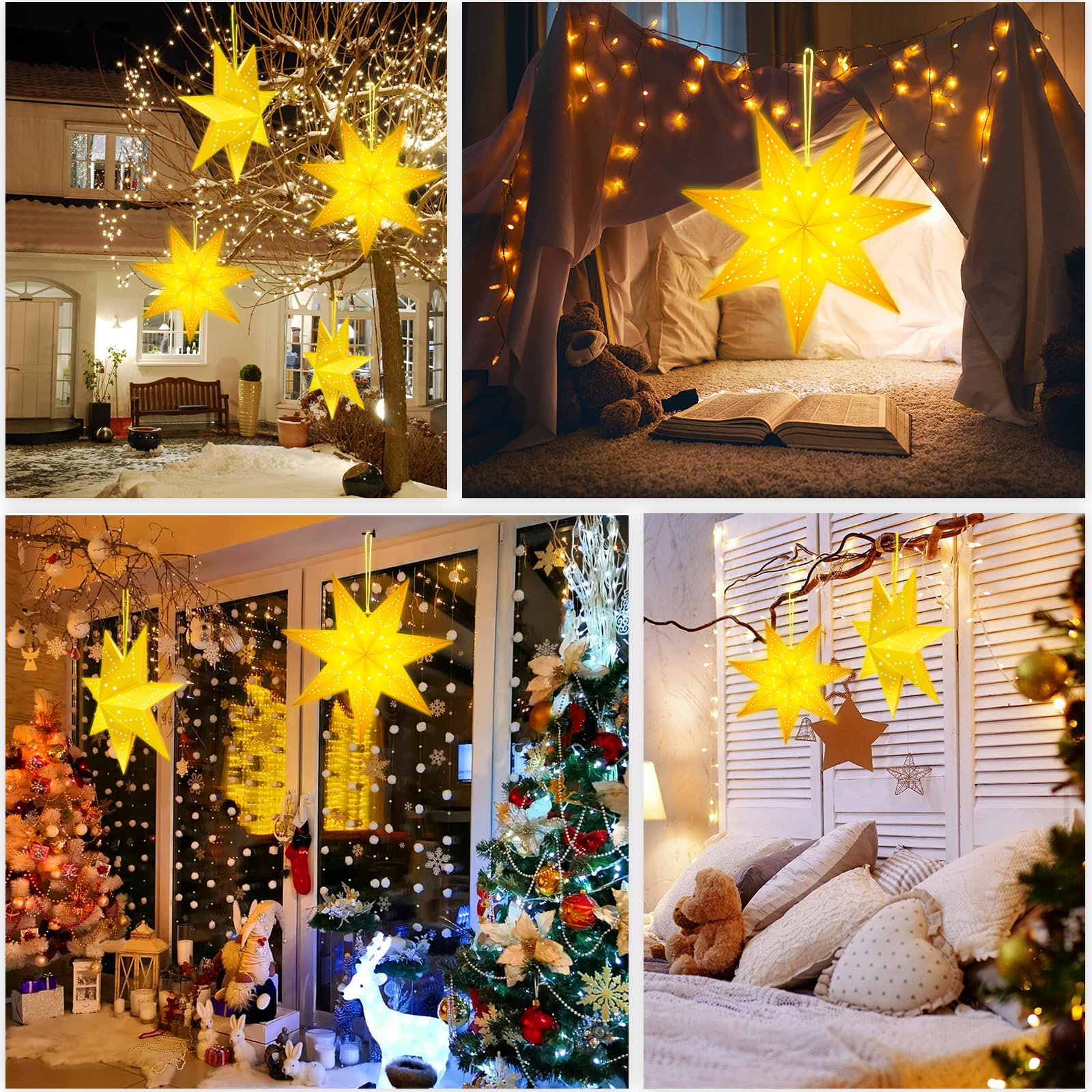 Paralume a forma di stella di carta, a forma di stella di Natale, 3 pezzi di stelle di carta da appendere, illuminato, stelle di carta per finestre, per matrimonio, compleanno, Natale, Capodanno