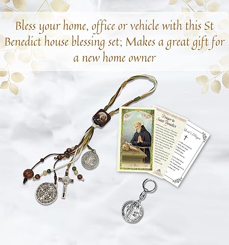 Miniatura 2 de Bendición de la casa católica de San Benito con tarjeta de San Benito de Nursia, llavero, la oración del Señor  Santo patrón de Europa San Benito