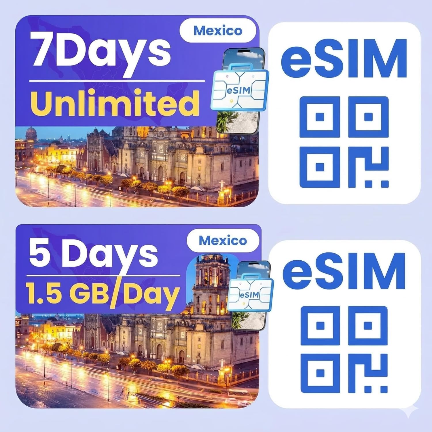 eSIM Bundle for International Travel, Unlimited Data/ 7Days – Mexico 7.5GB/ 5 Days, 4G/5G Speed, Hotspot Supported, Instant Activation in 10 Minutes