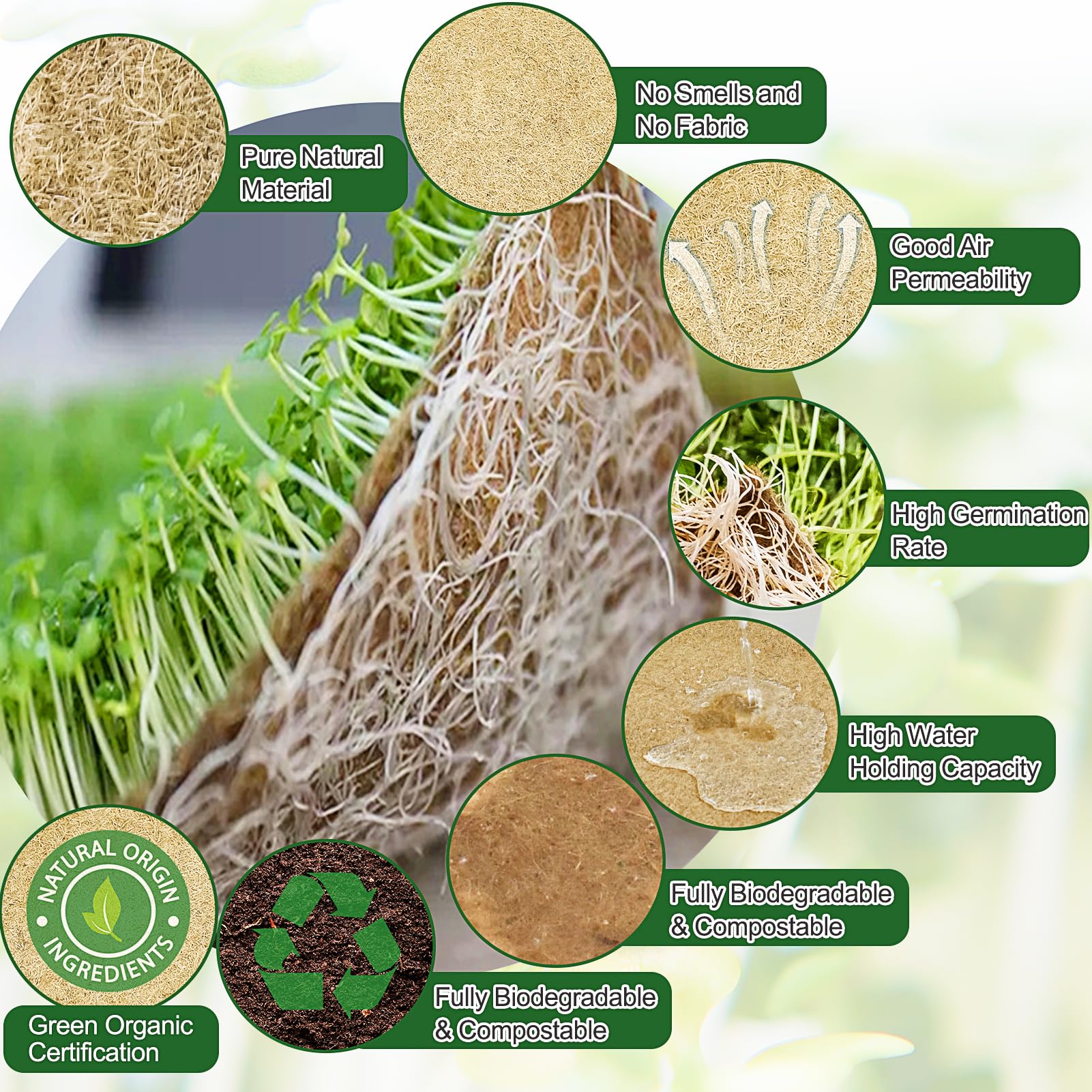 Microgreen Wachstumsmatte aus Naturfaser, Hydrokultur-Pads, für den Innenbereich, organische Produktion für Microgreen, Starterschale, Weizengrassprossen, 1 Rolle, 25,4 x 398,8 cm