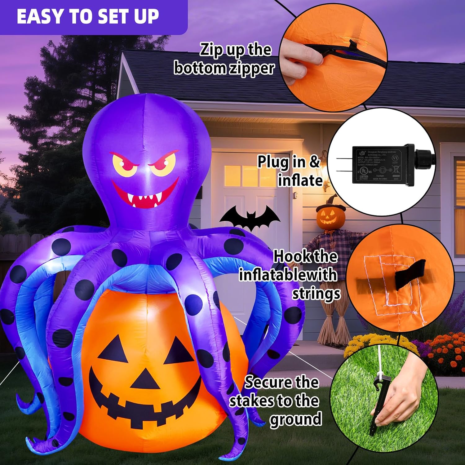 Garma 6.2 FT Halloween Inflatables Decorations Outdoor - Octopus Pumpkin Blow Ups Yard Decoration with Built-in LEDs for Halloween Party Outdoor & Indoor Yard Garden Lawn Decor