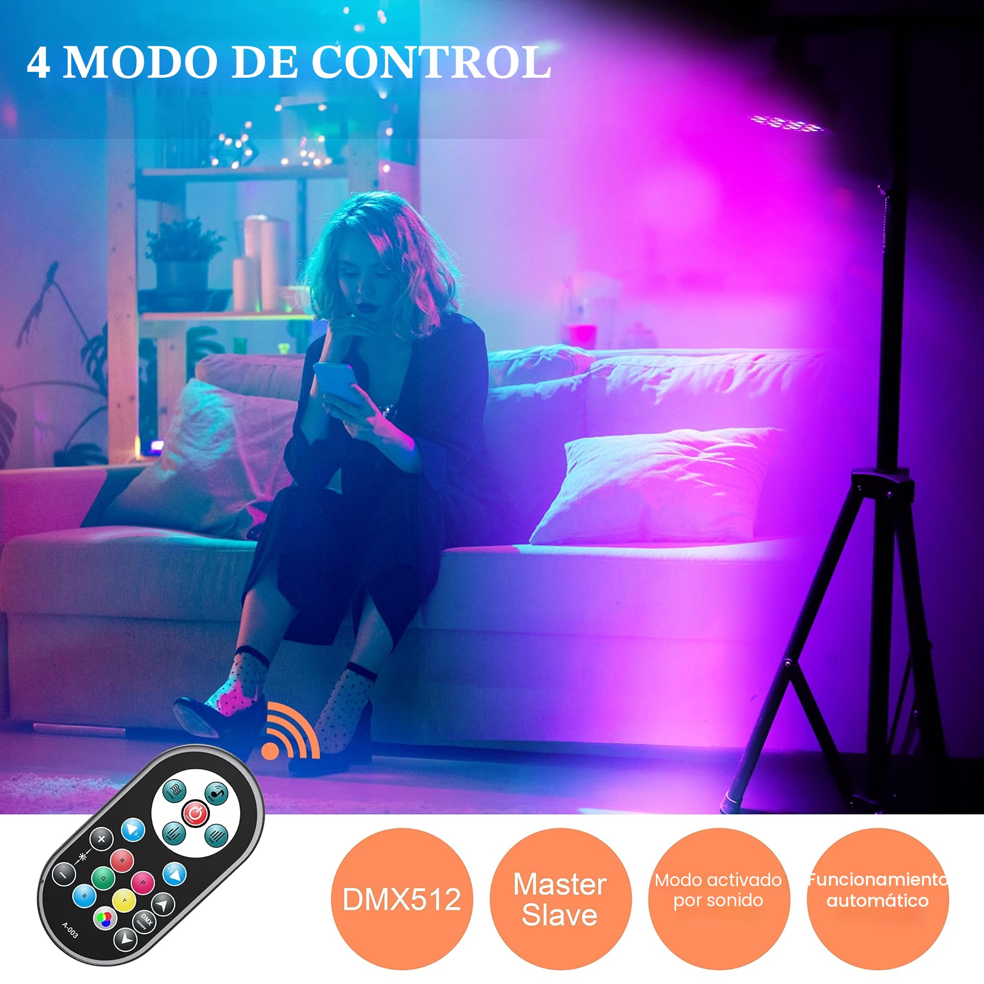 U`King 4PCS RGB Par LED, 72W Luces Escenario con Control Remoto y Modo de Activación de Sonido, Luz de Discoteca para Fiestas Navidad DJ Bar