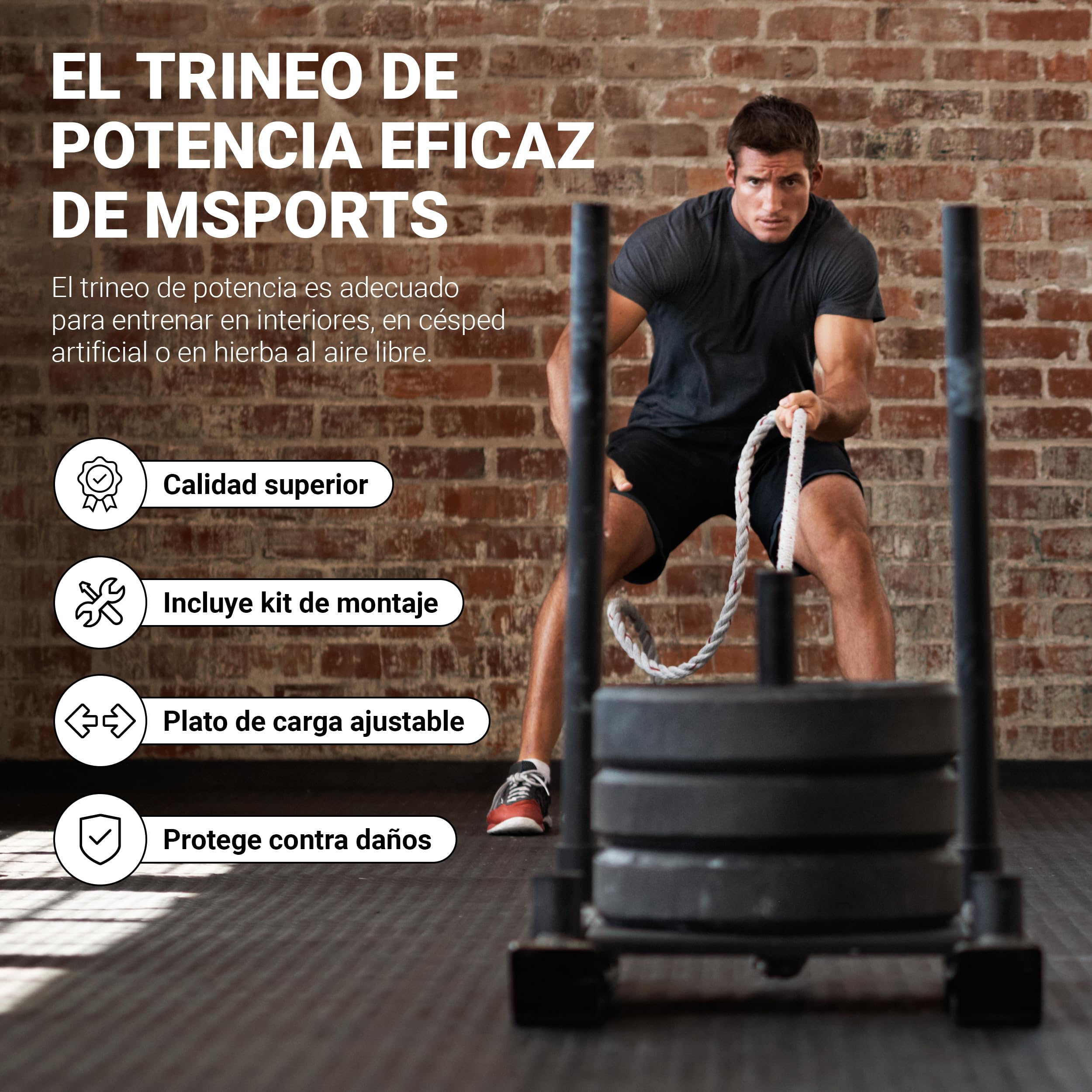 MSPORTS Trineo de peso Premium – Power Sled, trineo de poder, sprint y tracción, entrenamiento de fuerza rápida, ejercicios de presión y tracción, color negro