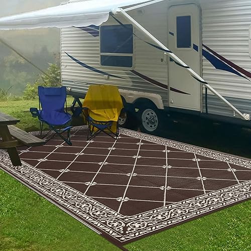 Miniatura 4 de HiiARug Alfombras de patio al aire libre, 6 x 9 pies, impermeables, de plástico, para caravana, camping, reversible, alfombra grande para patio,