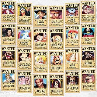 Leeppyton One Piece Pirates Wanted Posters 42cm×29cm，24PCS New Version, Zoro Luffy Pirates Crew Chopper Nami Usopp Sanji Jinbe Franky Brook Robi