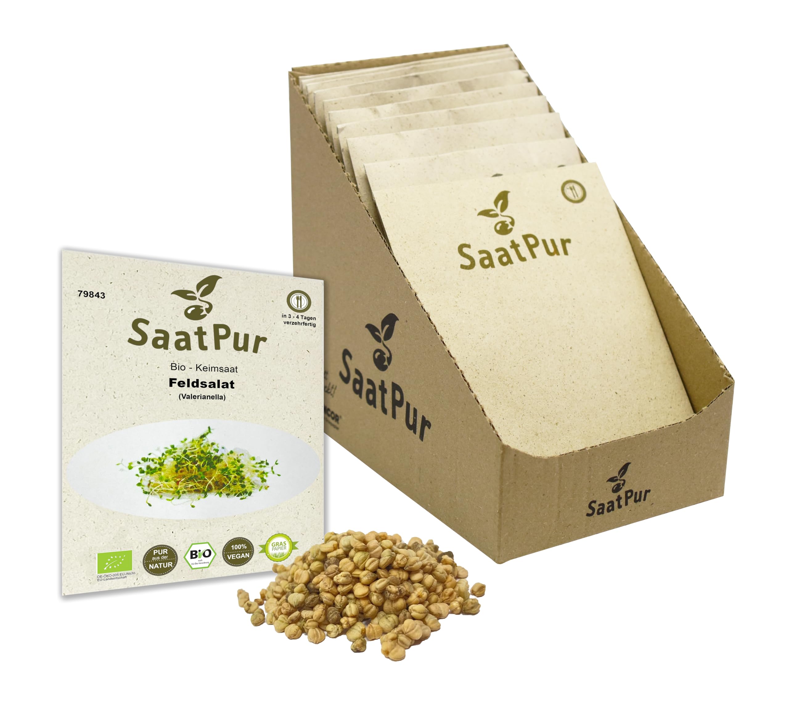 Bio Sprossen Samen Feldsalat - 100% Bio Keimsprossen - Microgreens mit hoher Keimkraft - Kleines Tray mit 20 Portionstüten je 10g