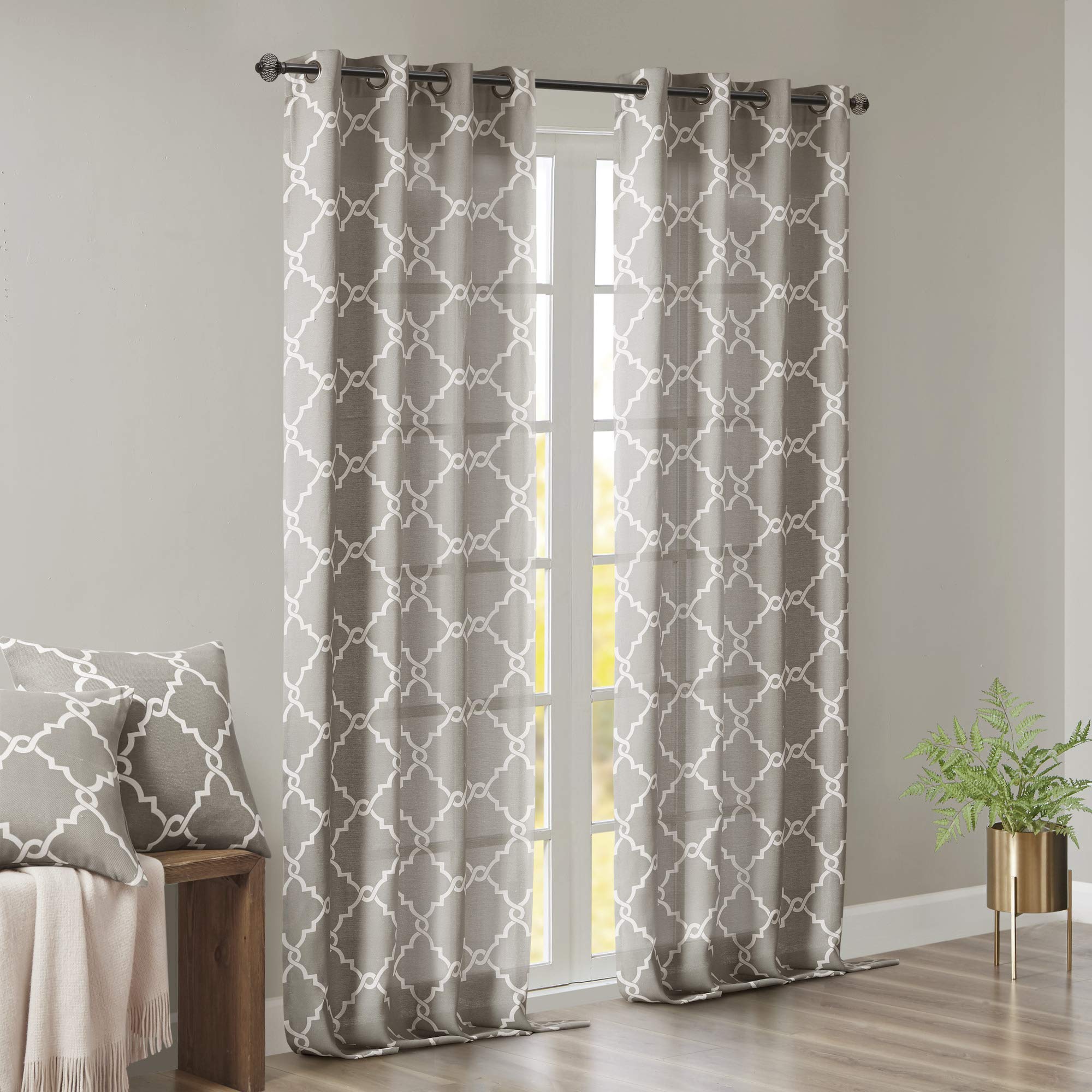 Madison Park Single Window Curtain Light Filtering Fretwork Print 1 Panel Grommet Top Drape/Valance for Living Room Bedroom and Dorm Polyester Blend - Image 2