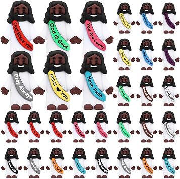 Bememo 25 Pcs Little Black Jesus Figures Original Design Mini Rubber Figures to Hide and Seek Religious Party Favors Sunday Baptism Gifts