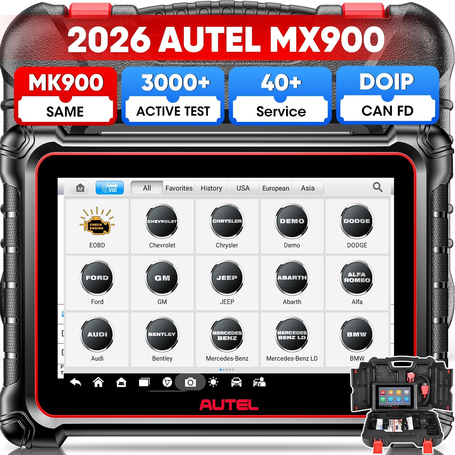 MaxiCheck MX900, 2025 Car Diagnostic Case with 3000+ Active Tests, DoIP & CAN FD, 40+ Services, Same Function as MK900 MK900BT, MK808BT PRO MK808S MX808S, All System, 11OS
