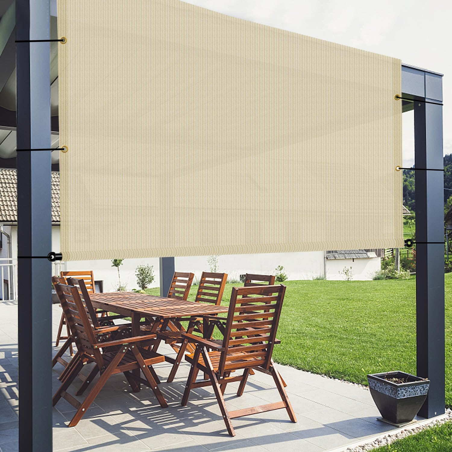 9' x 16' Pergola Shade Cover Replacement Canopy with Weighted Rods & Grommets UV Block Sun Shade Cloth for Outdoor Patio Deck Porch Backyard Gazebo, Beige