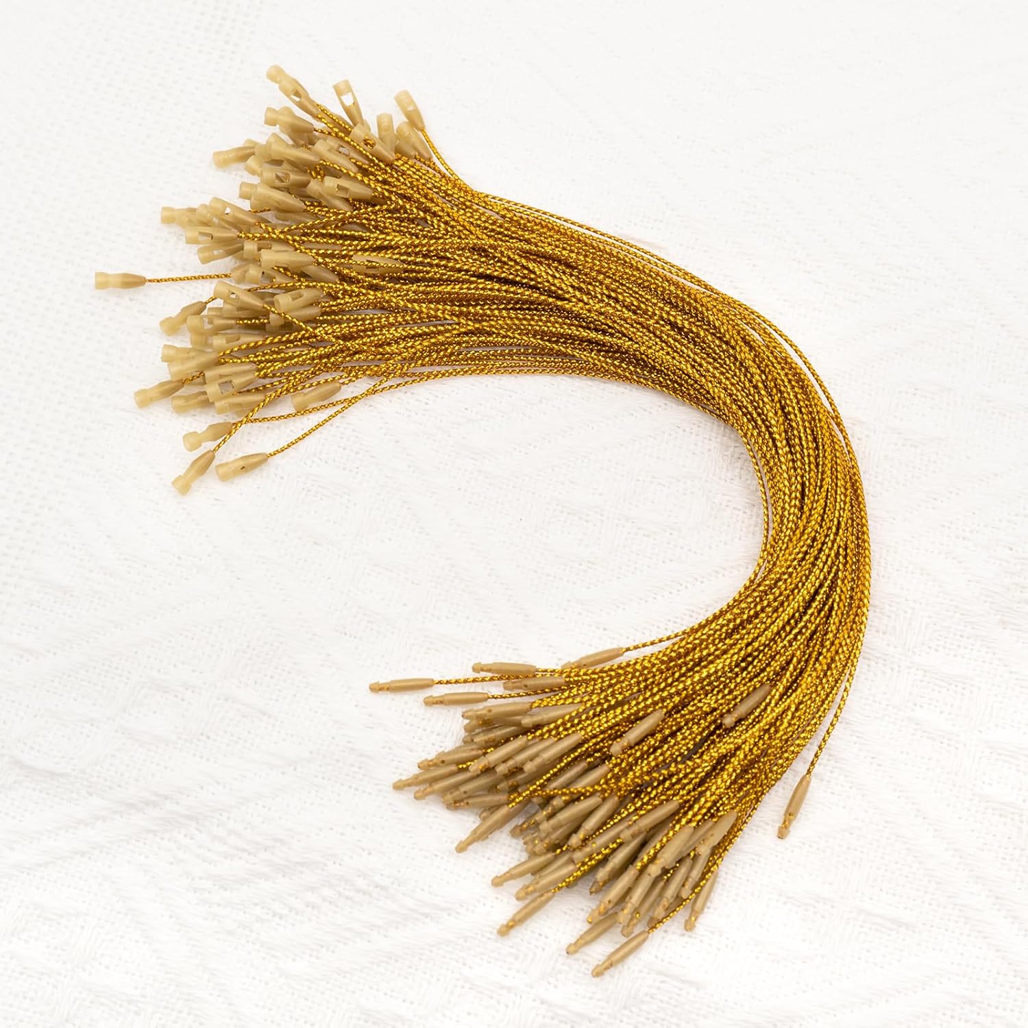 100 PCS Christmas Tree Ornament Hanger Strings Snap Fastener Tag Cord Precut Ribbon Hook Xmas Ornament Hanging Loop for Christmas Tree Decorations Baubles Gift Tag (Gold)