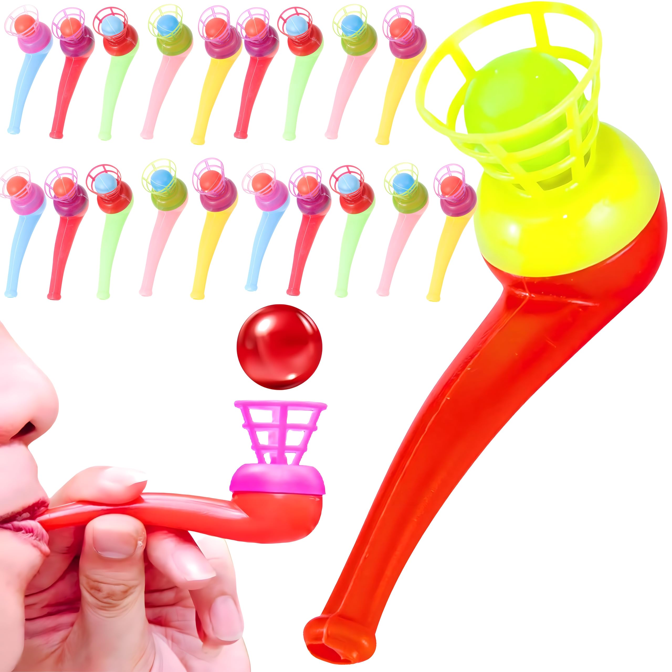 AYBIA20pcs Floating Blow Pipe Balls | Blowing Pipe Whistles Balls Toys | Magic Blowing Ball Game Toy - Stress Reliever Balance Pipe Ball Toys, for Kids Gifts Party Supplies Favors
