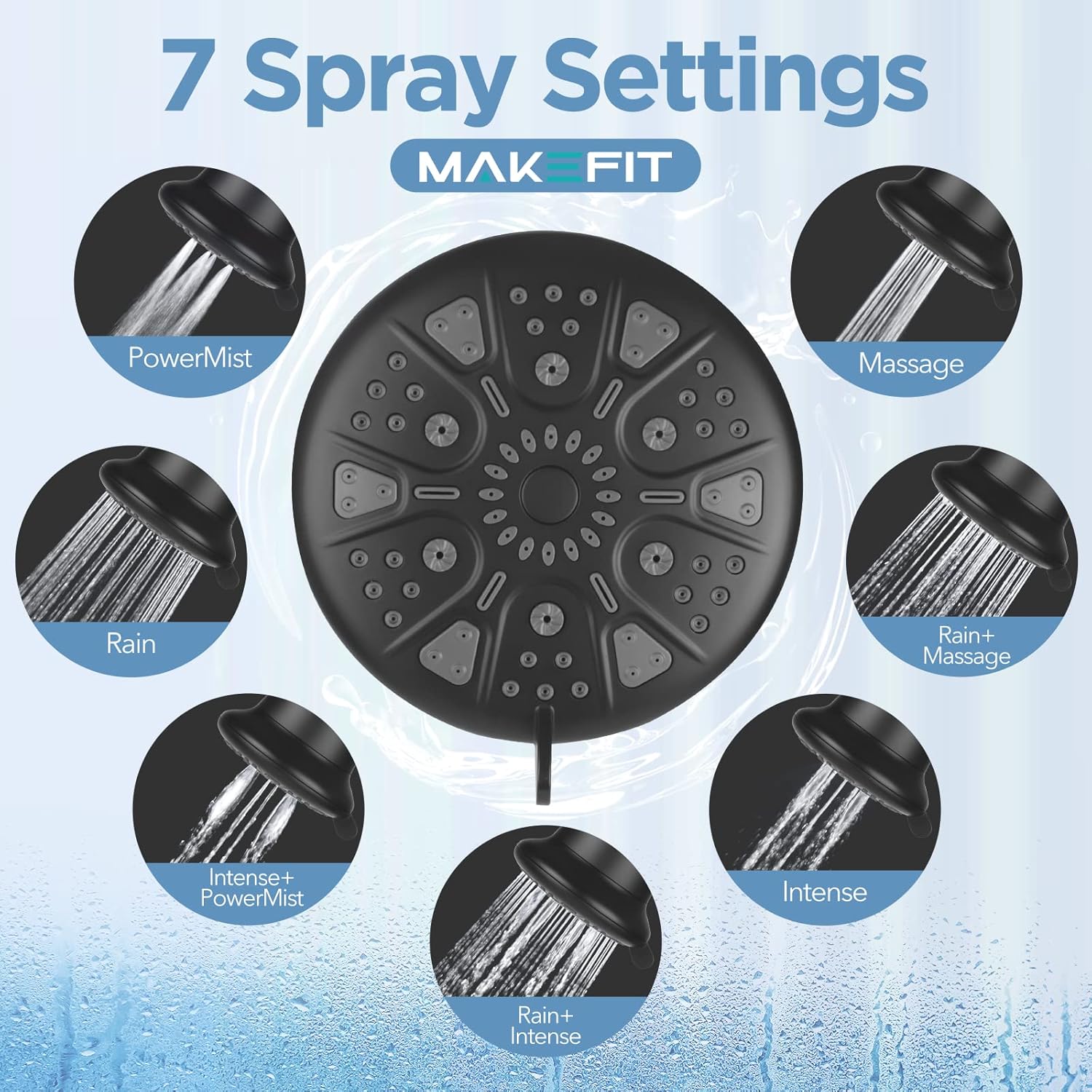 MakeFit Filtered Shower Head Matte Black- High Pressure Shower Head with filter for Hard Water - Rain Shower Head Water Softener - Luxury 7 Settings Adjustable Water Filter Showerhead (Matte Black) - Image 6