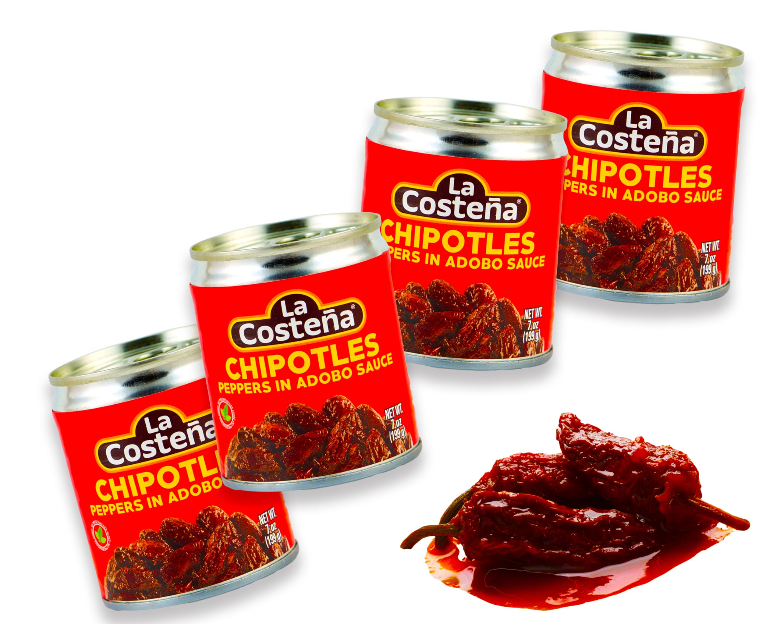 Piments chipotle en sauce adobo de La Costeña Lot de 4 (199 g chacun) Piments fumés et piquants dans une sauce tomate épicée Idéal pour les plats mexicains